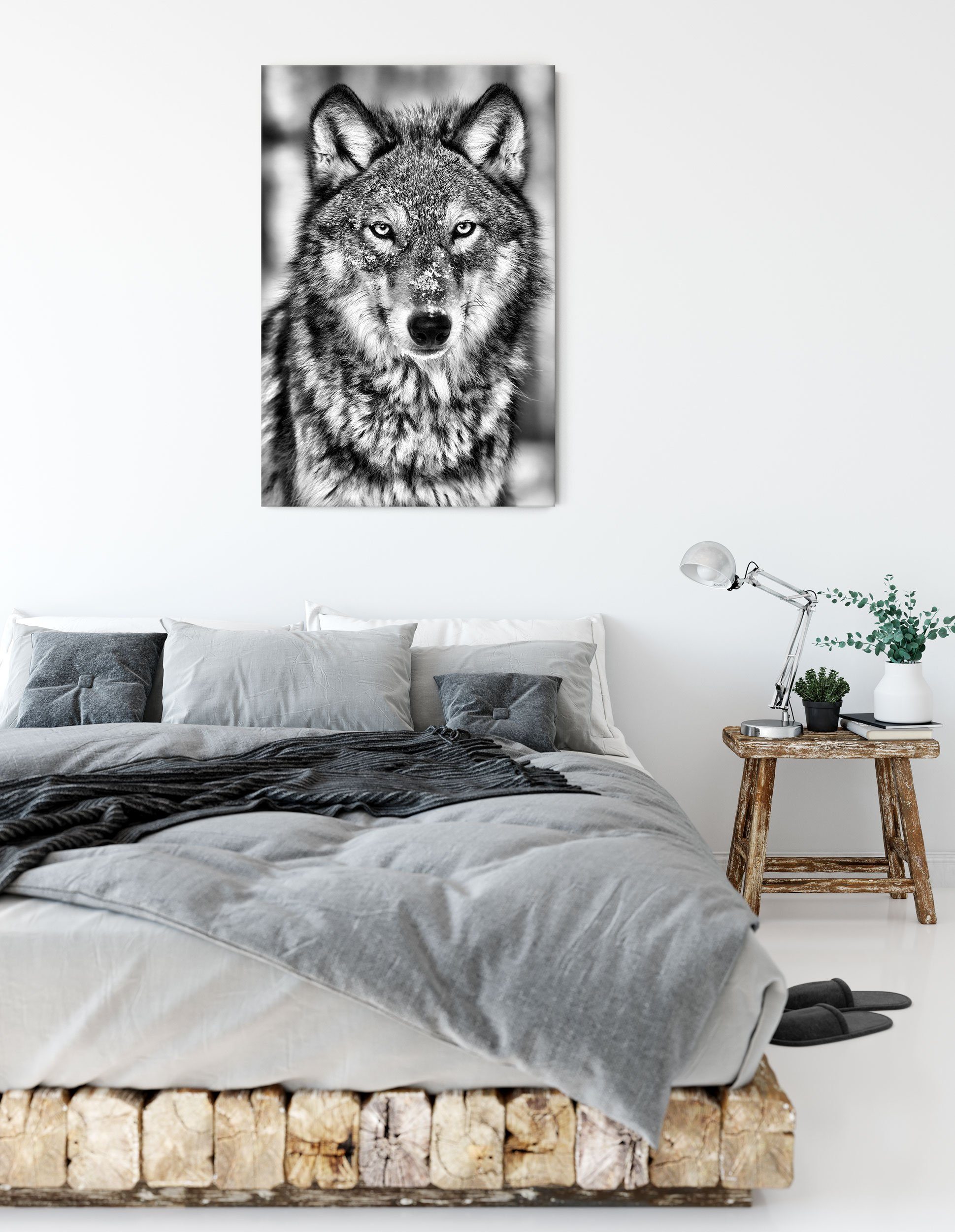 Pixxprint Leinwandbild Wachsamer (1 Wachsamer St), inkl. Wolf, Leinwandbild Zackenaufhänger bespannt, fertig Wolf