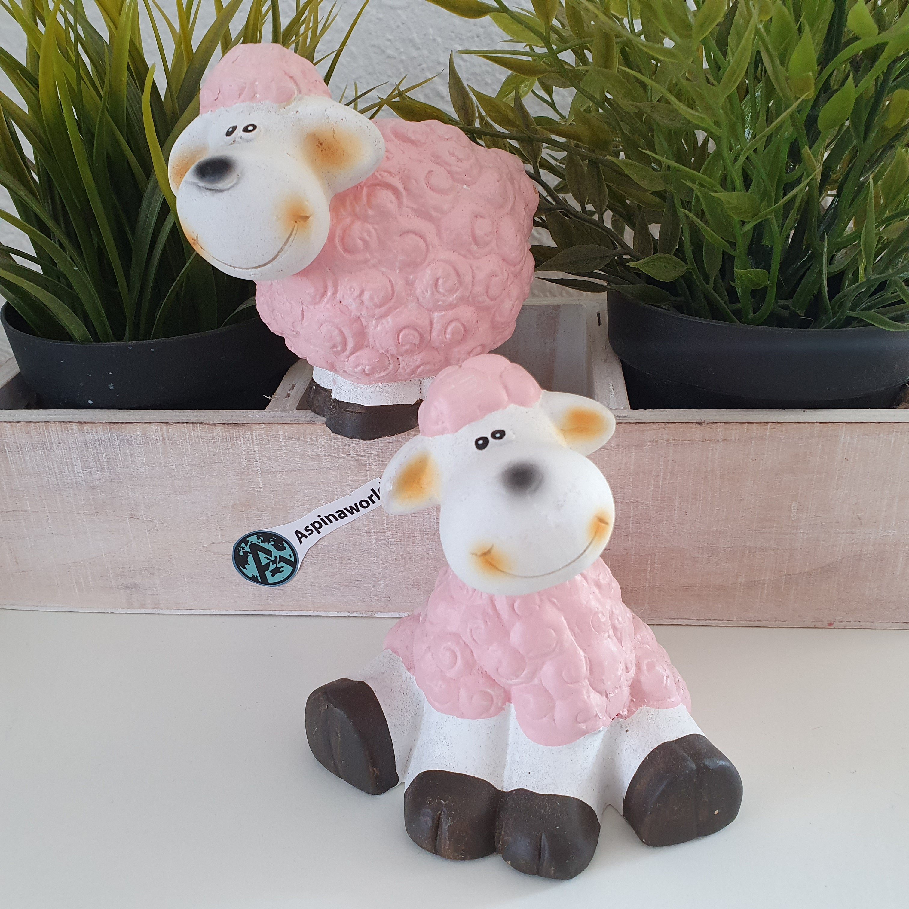 Aspinaworld Dekofigur Dekofigur lustige Schaf Figur 2er Set rosa 11 cm