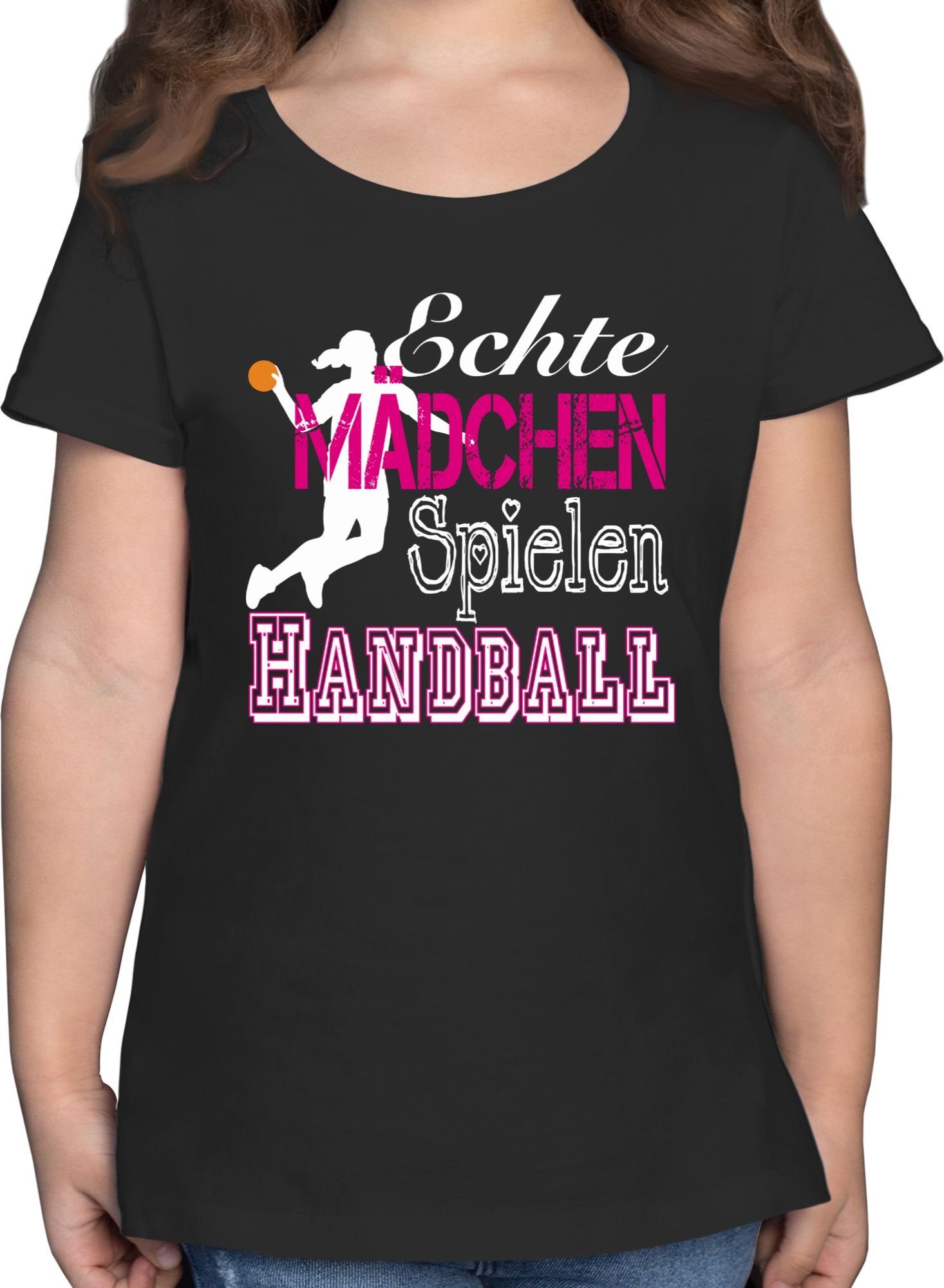 Shirtracer T-Shirt Echte Mädchen Spielen Handball weiß Kinder Sport Kleidung 1 Schwarz