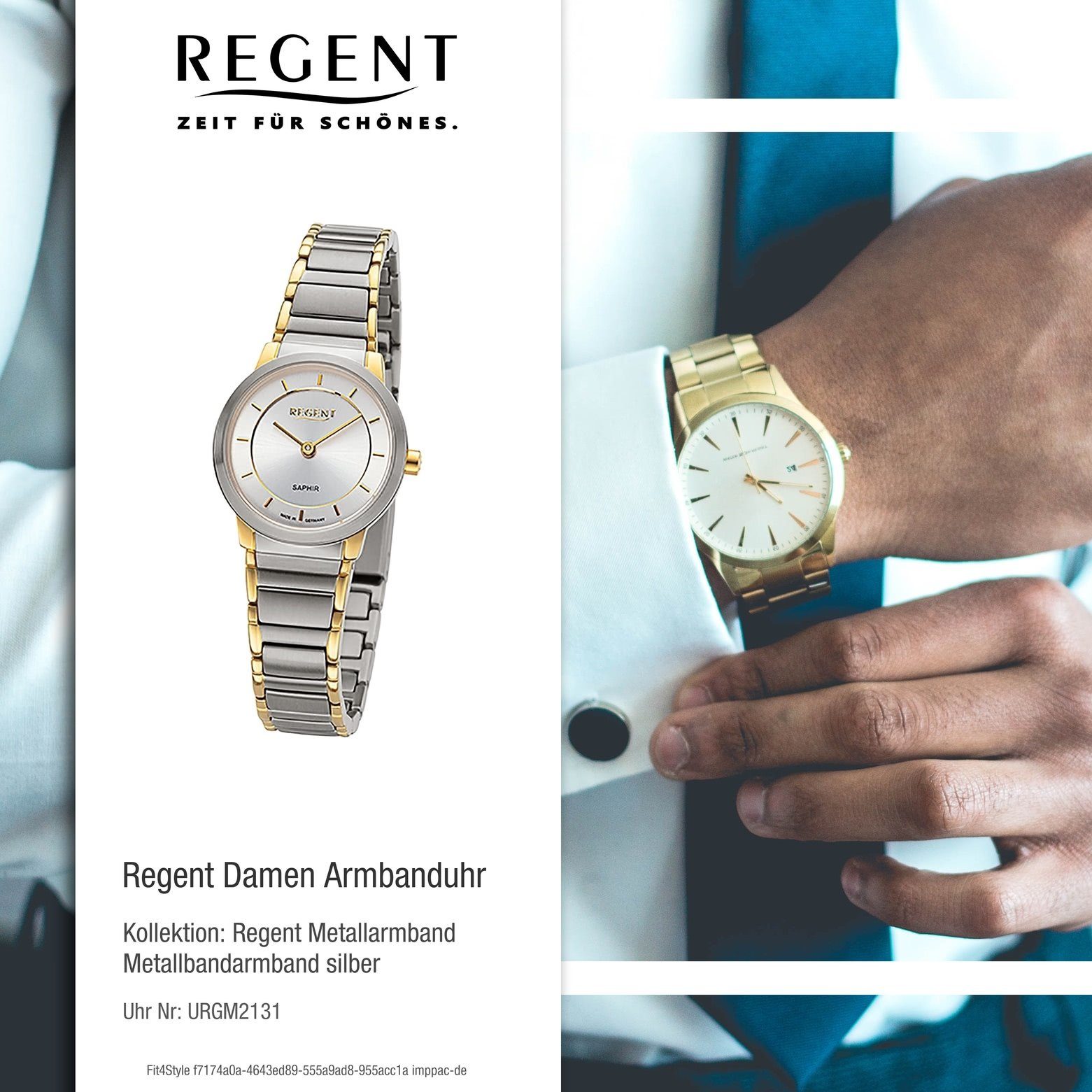 klein rund, Regent Damen Armbanduhr Analoganzeige, Damen (ca. 26,5mm), Quarzuhr Regent Armbanduhr Metallbandarmband