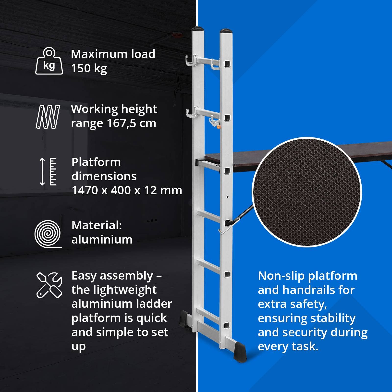 MSW Arbeitsgerüst 3in1 Leitergerüst Klappgerüst Multifunktionsgerüst Aluger günstig online kaufen