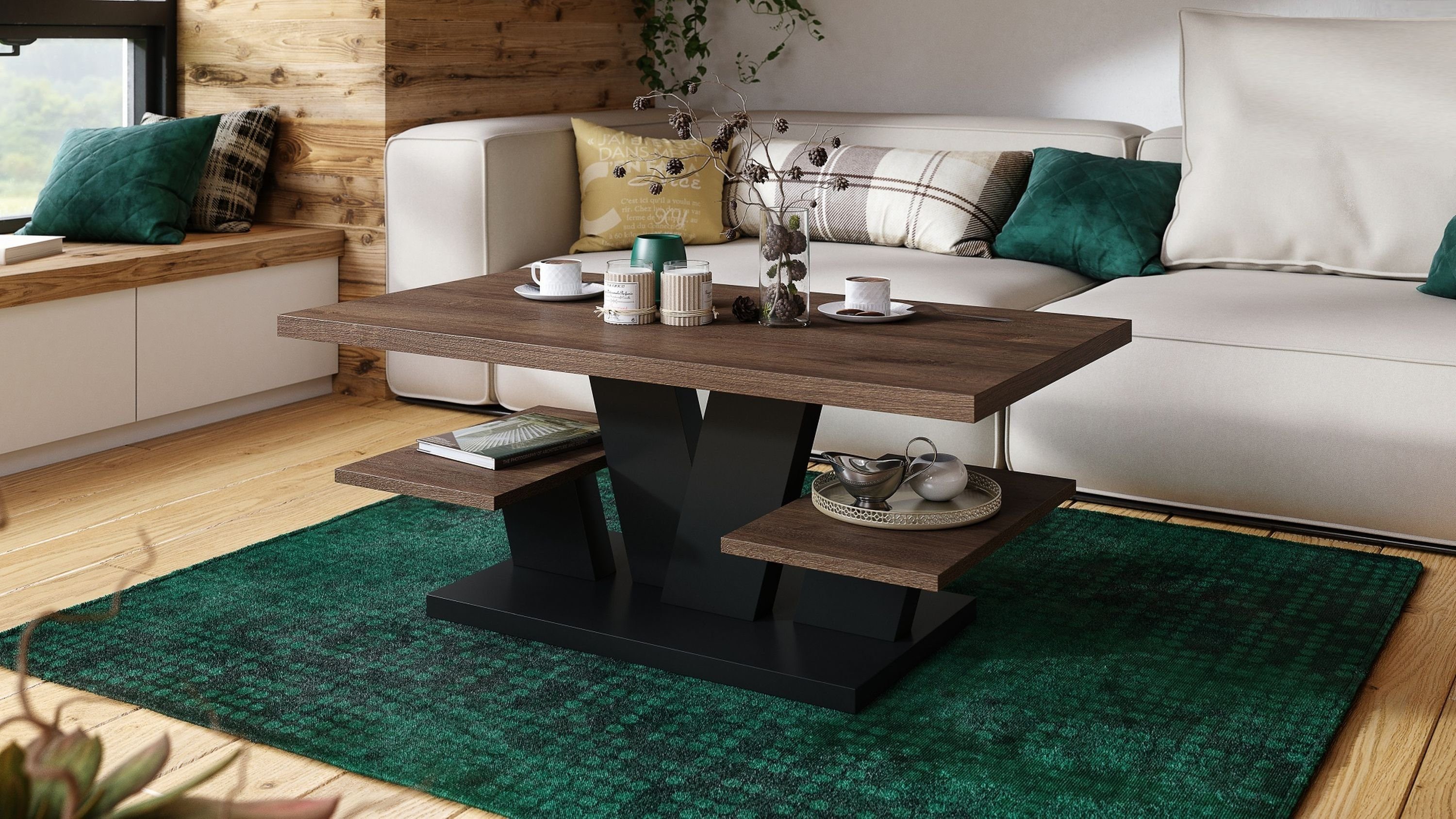 designimpex Couchtisch cm Viva Wohnzimmertisch Ablagefläche Schwarz matt Eiche / 110x60x45 dunkel mit Tisch Design