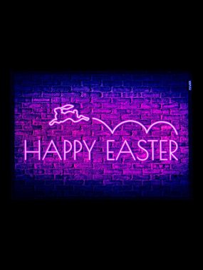 PSYWORK Poster PSYWORK Schwarzlicht Stoffposter Neon "Happy Easter", 0,5x0,7m, UV-aktiv, leuchtet unter Schwarzlicht