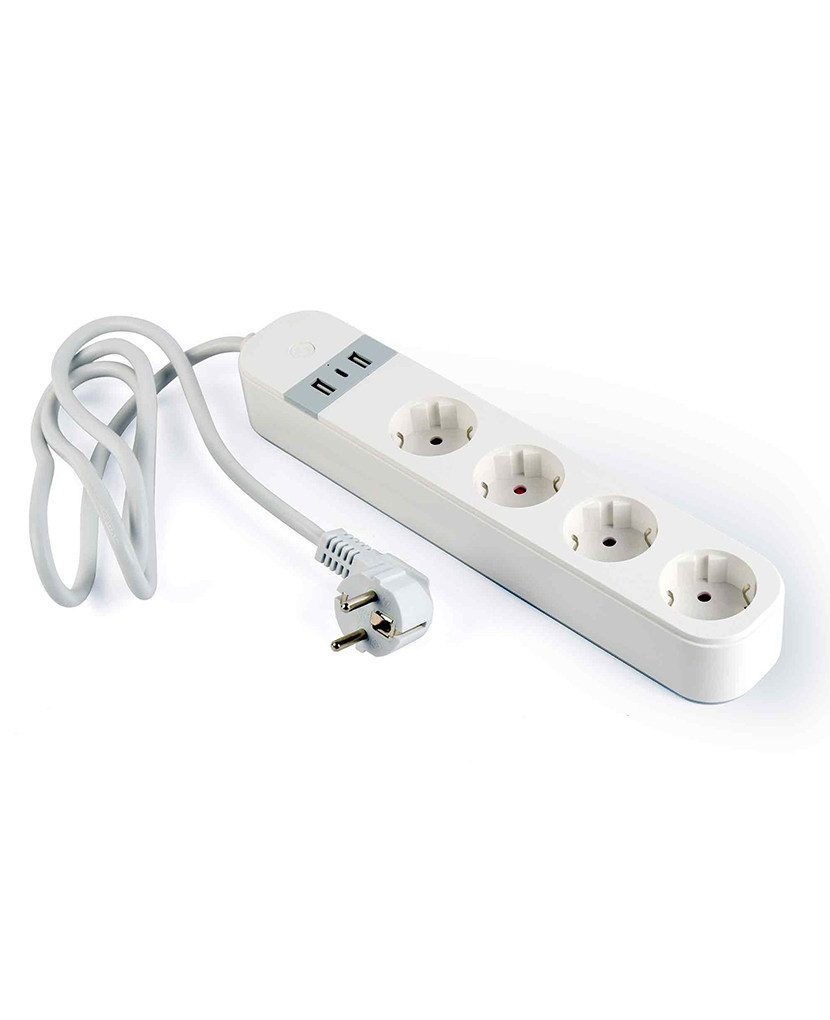 Gembird Steckdosenleiste 4-fach (Smart Powerstrip mit USB-Ladegerät: 4 Steckdosen, Kabellänge 1,5 m), Schnelle und einfache Installation