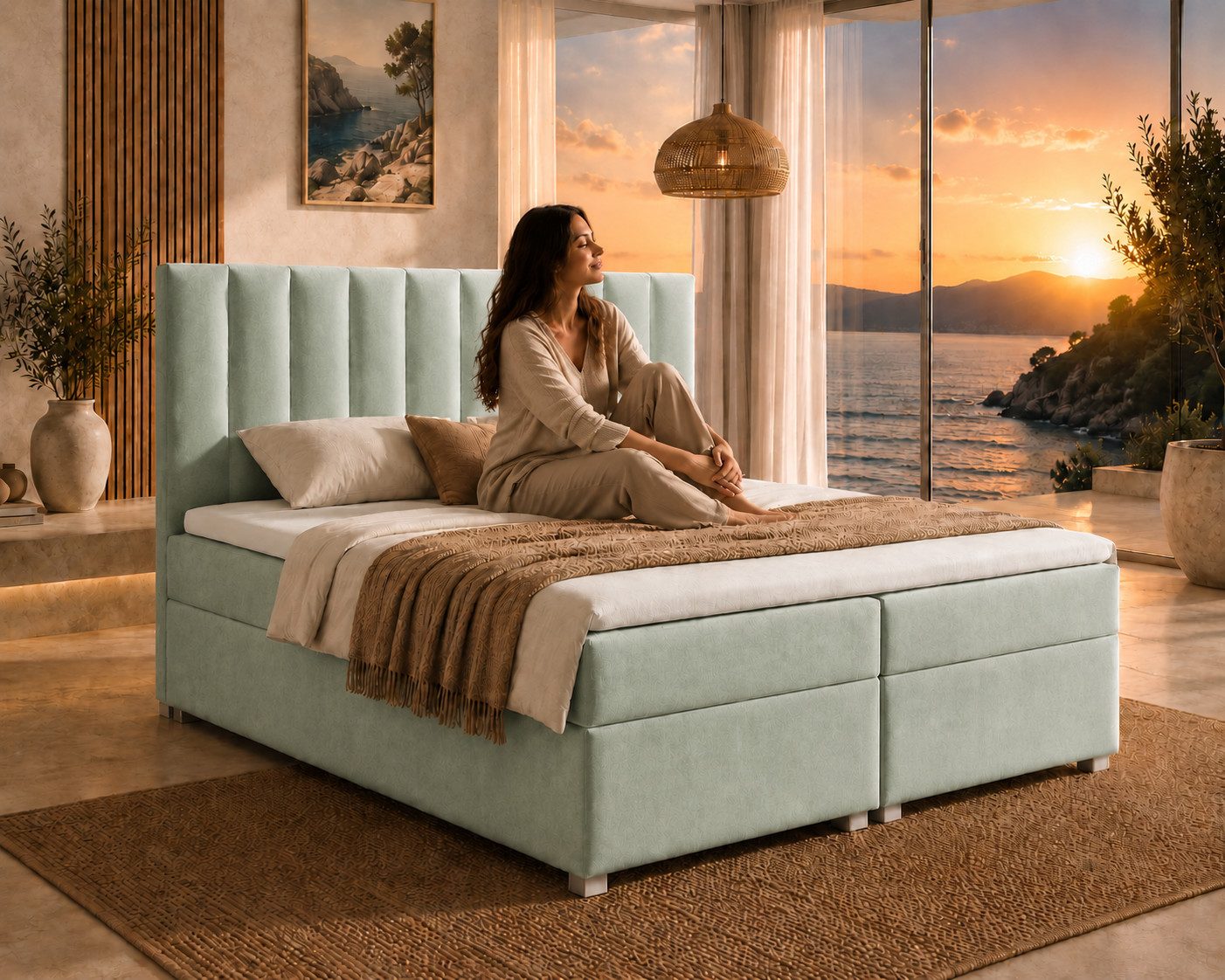 Best for Home Boxspringbett Trinity K-10 mit Stauraum & 7-Zonen Komfort – modern & funktional (Boxspringbett Set, 1-St., 140x200 160x200 180x200 200x200 cm), 7-Zonen-Bonellfederkernmatratze, PUR-Schaum-Topper