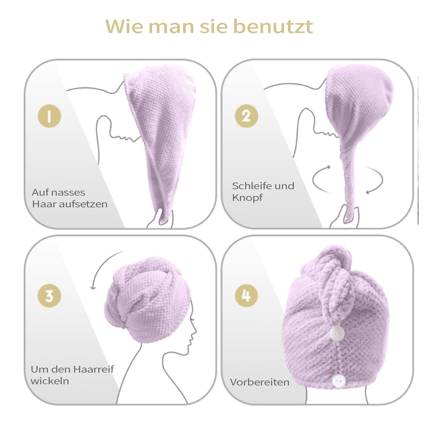 25*70cm Haarturban Turban-Handtuch (2-St),Super lila+lila mit MAGICSHE saugfähig, knopf