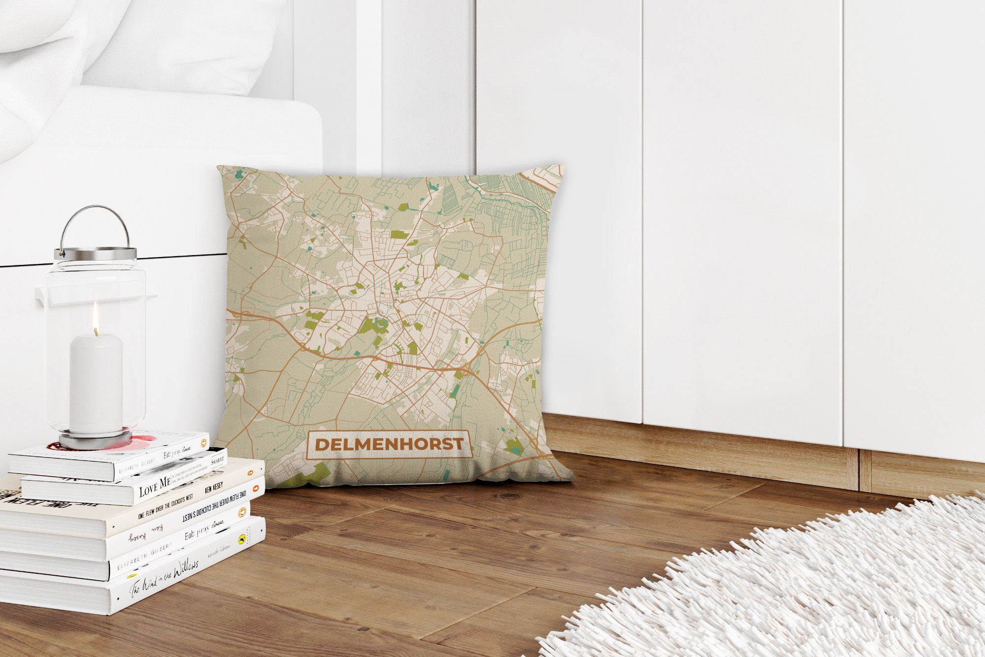 MuchoWow Delmenhorst für Dekokissen - - Stadtplan - Vintage, Füllung mit Zierkissen Wohzimmer, Deko, Karte Schlafzimmer, Sofakissen