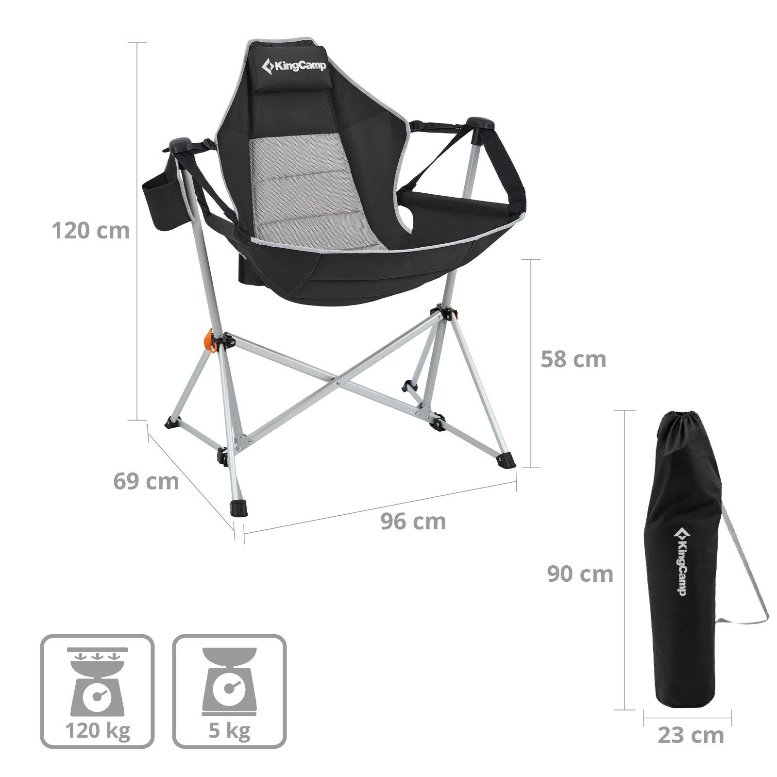 KingCamp Campingstuhl Camping Klappstuhl Orchid Deluxe - Schaukel Stuhl
