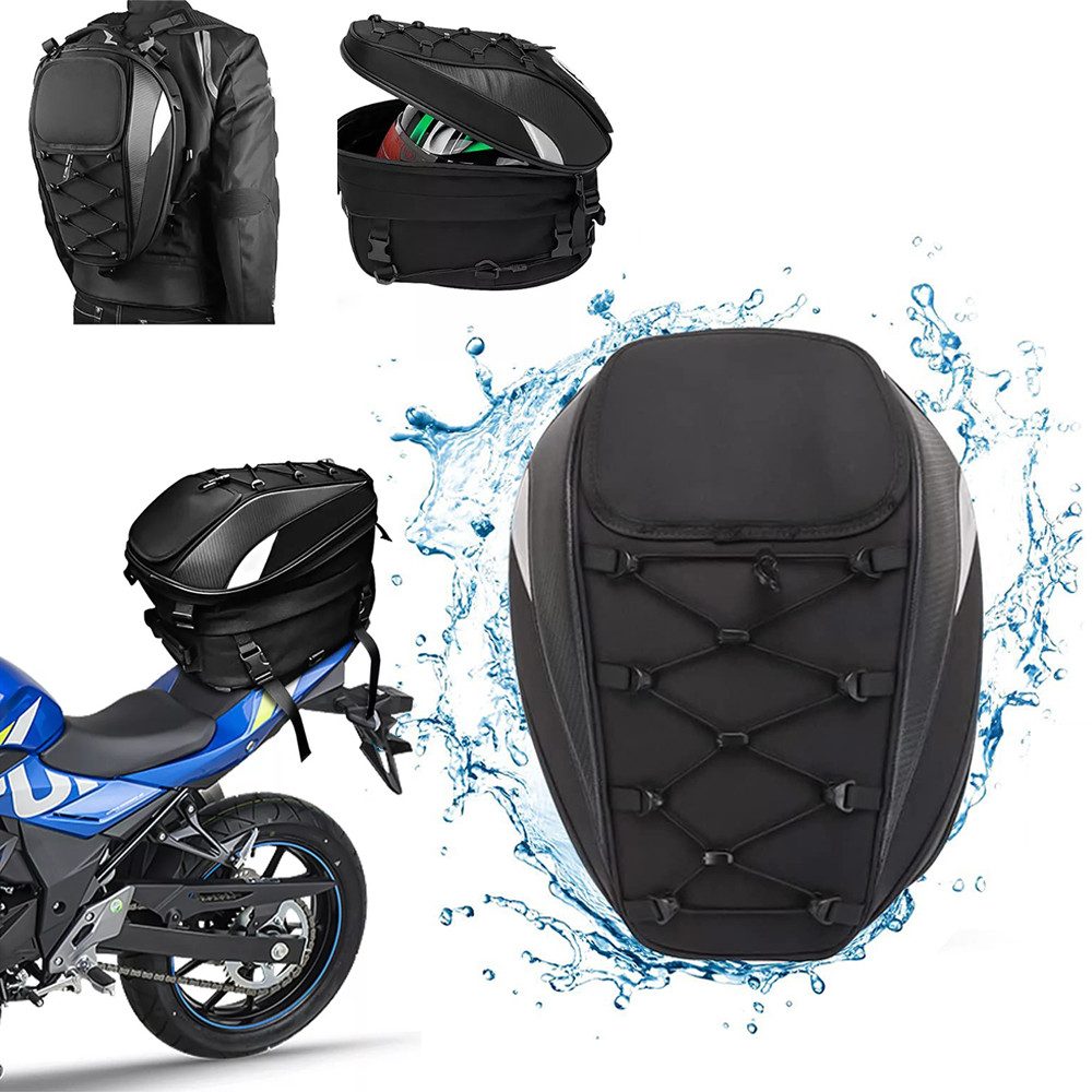 ZEUOPQ Gepäckträgertasche 2 in 1 Motorrad Sitztasche Großer Kapazität 2 PCS Regenfeste Folie (Motorradrucksack-Set mit Regenschutzfolie, ideal für lange Reisen, Großes Hauptfach für Helm, kompatibel mit den meisten Motorrädern), Einfache Installation vielseitig als Hand- und Umhängetasche