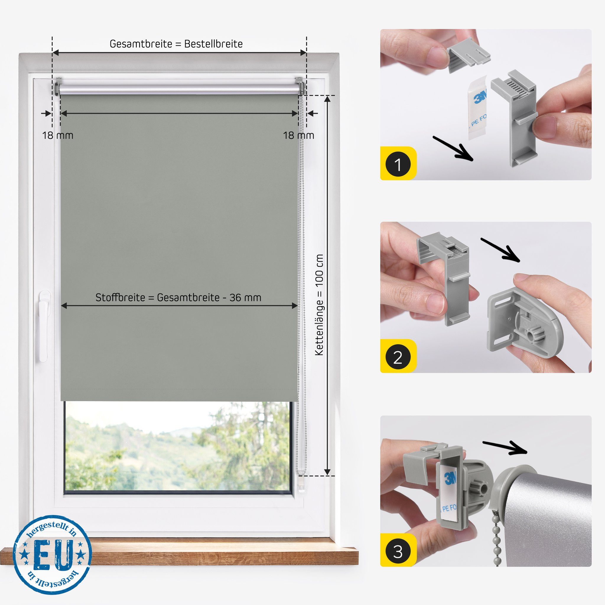 Verdunklungsrollo Standard Thermorollo, Klemmbar, 107,5 x 100 cm, dunkelgra günstig online kaufen