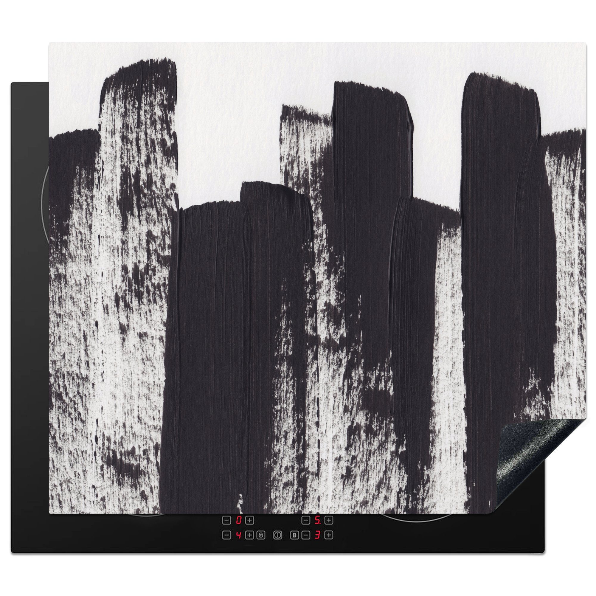 MuchoWow Herdblende-/Abdeckplatte Farbe - Abstrakt - Schwarz - Weiß, Vinyl, (1 tlg), 60x52 cm, Mobile Arbeitsfläche nutzbar, Ceranfeldabdeckung