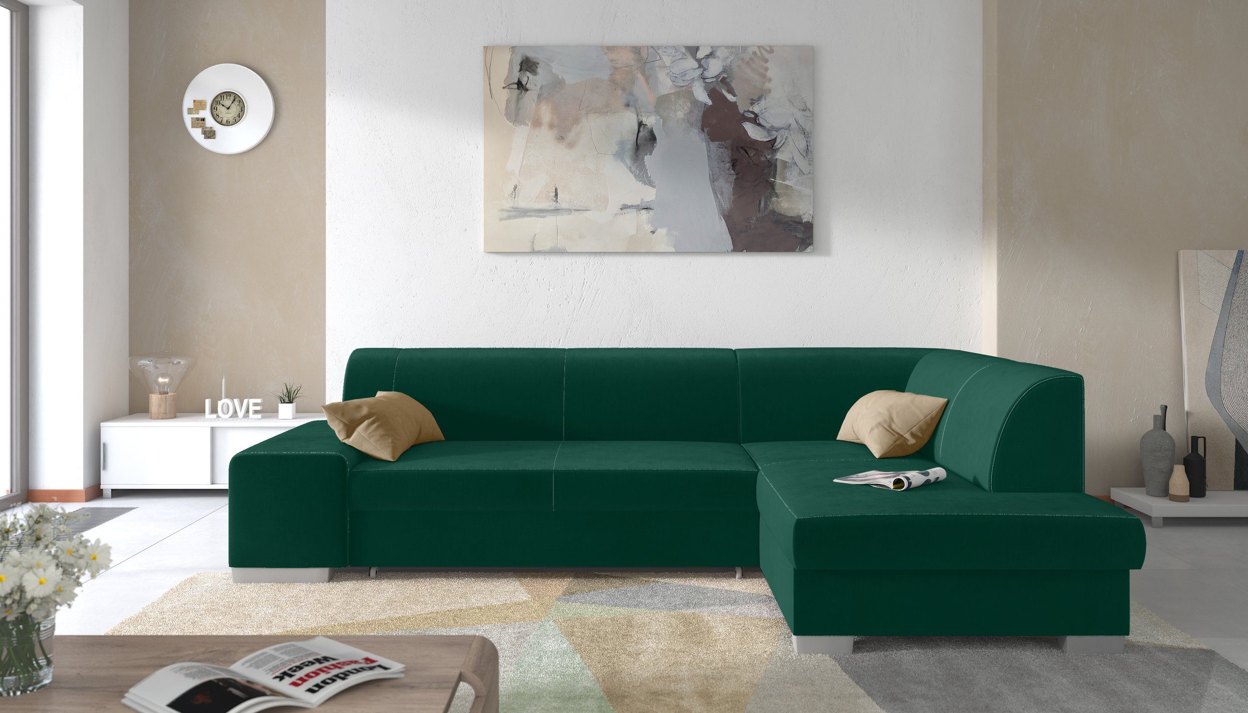 99rooms Ecksofa Piave, L-Form, Eckcouch, wahlweise mit Bettfunktion, Ottomane links oder rechts bestellbar