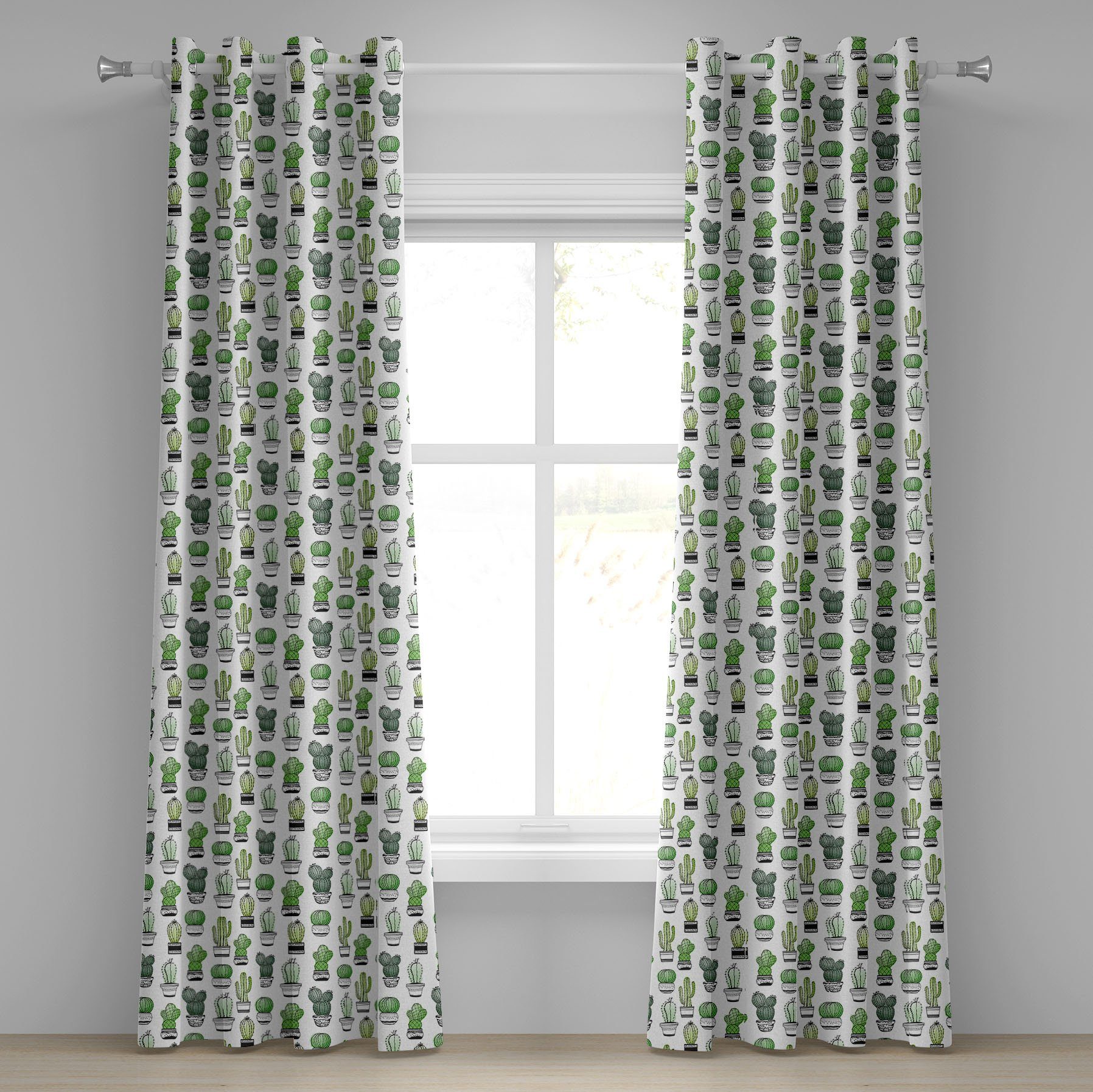 Gardine Dekorative 2-Panel-Fenstervorhänge für Schlafzimmer Wohnzimmer, Abakuhaus, Kaktus Latino-Laub-Muster