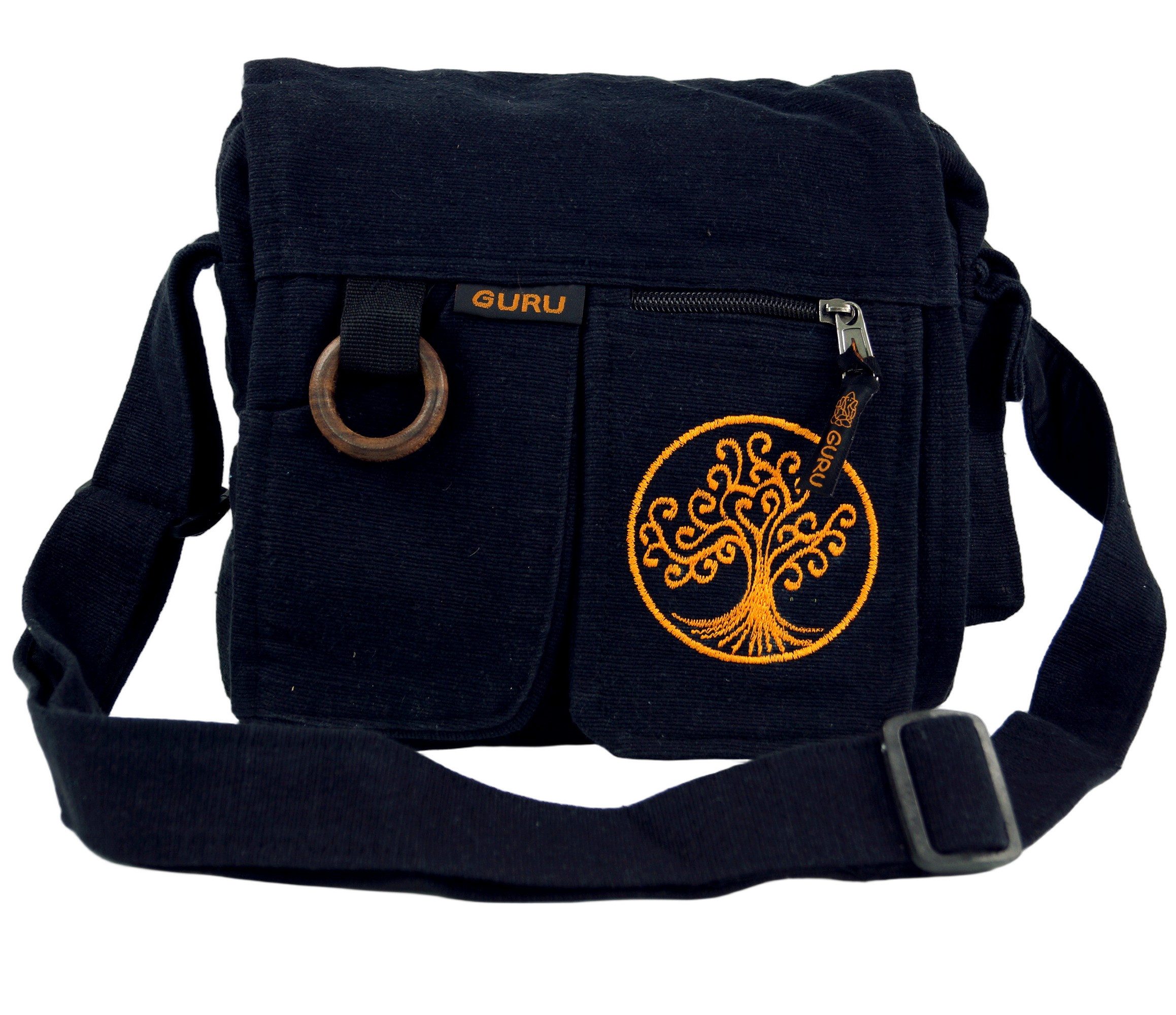 Guru-Shop Schultertasche Ethno Schultertasche `Tree of life` - schwarz