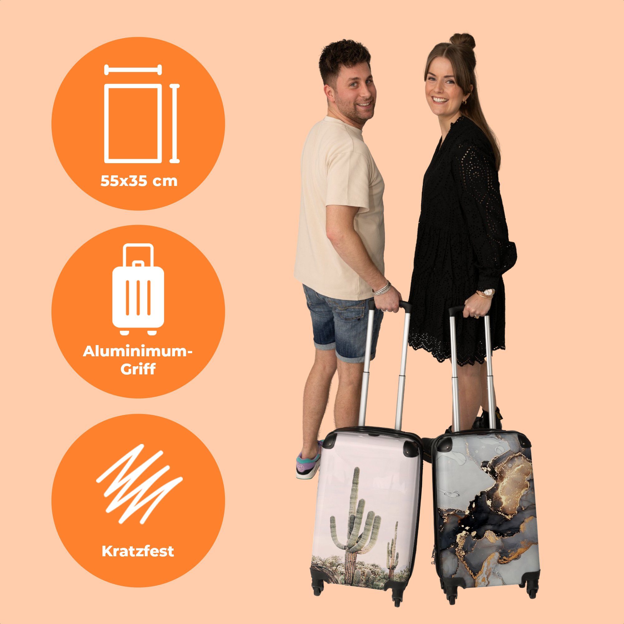 NoBoringSuitcases.com© Natur Kaktus 4 Rollen Handgepäck Handgepäckkoffer Grün Cabin mit 55x35x20cm Rollkoffer - - Reisekoffer Trolley Rollen, - 4 - Kleine Pflanzen,