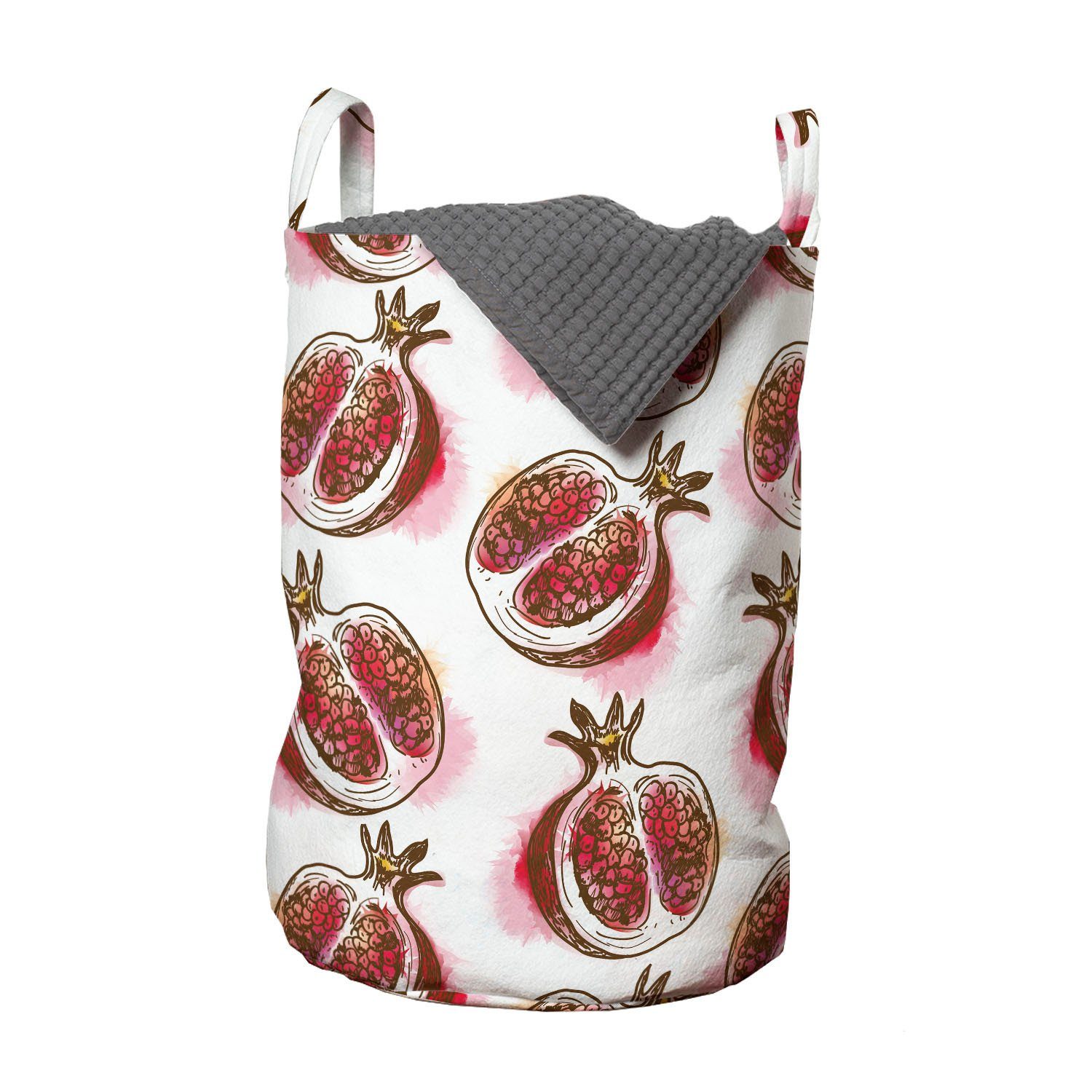 Abakuhaus Wäschesäckchen Wäschekorb mit Griffen Kordelzugverschluss für Waschsalons, Früchte Blühender Granatapfel