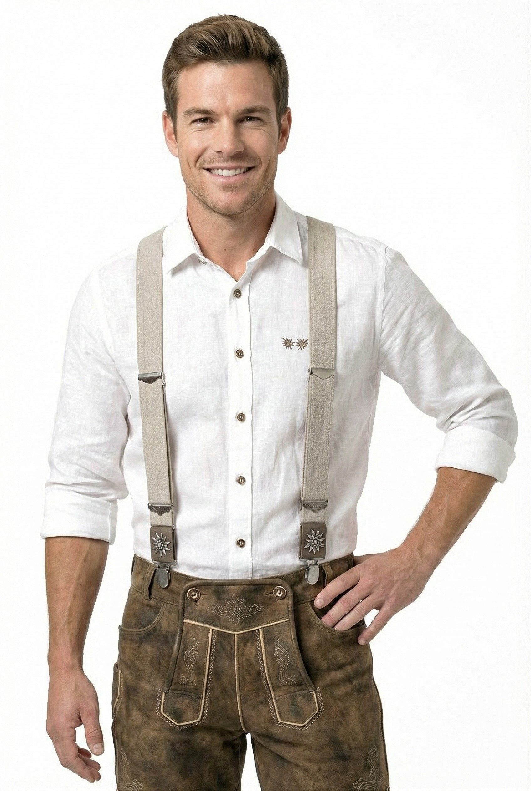 Moschen-Bayern Hosenträger Herren Trachtenhosenträger Edelweiß Beige Braun