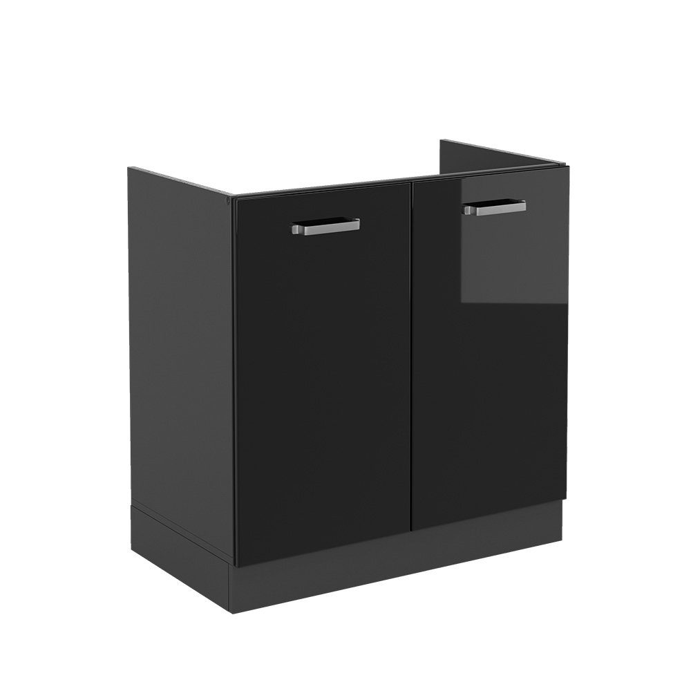 Vicco Spülenunterschrank R-Line, Schwarz Hochglanz/Anthrazit, 80 cm, AP Anthrazit