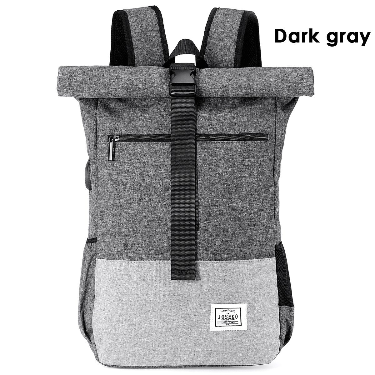 JOSEKO Freizeitrucksack Rolltop Rucksack Backpack Grau: Stilvoll & Flexibel!, modernes Rolltop Design, viele große Taschen + Fächer