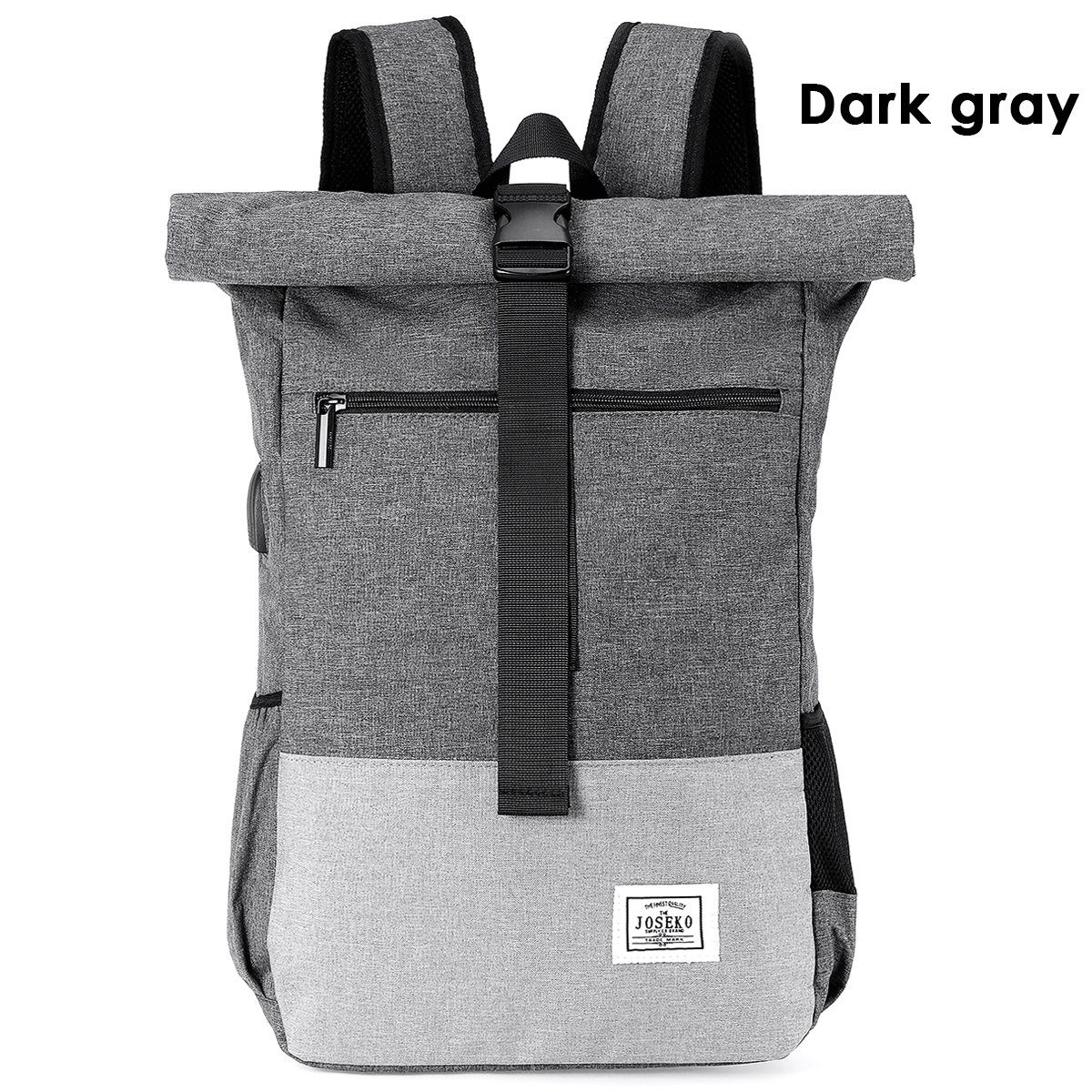 JOSEKO Freizeitrucksack Rolltop Rucksack Backpack Grau: Stilvoll &  Flexibel!, modernes Rolltop Design, viele große Taschen + Fächer