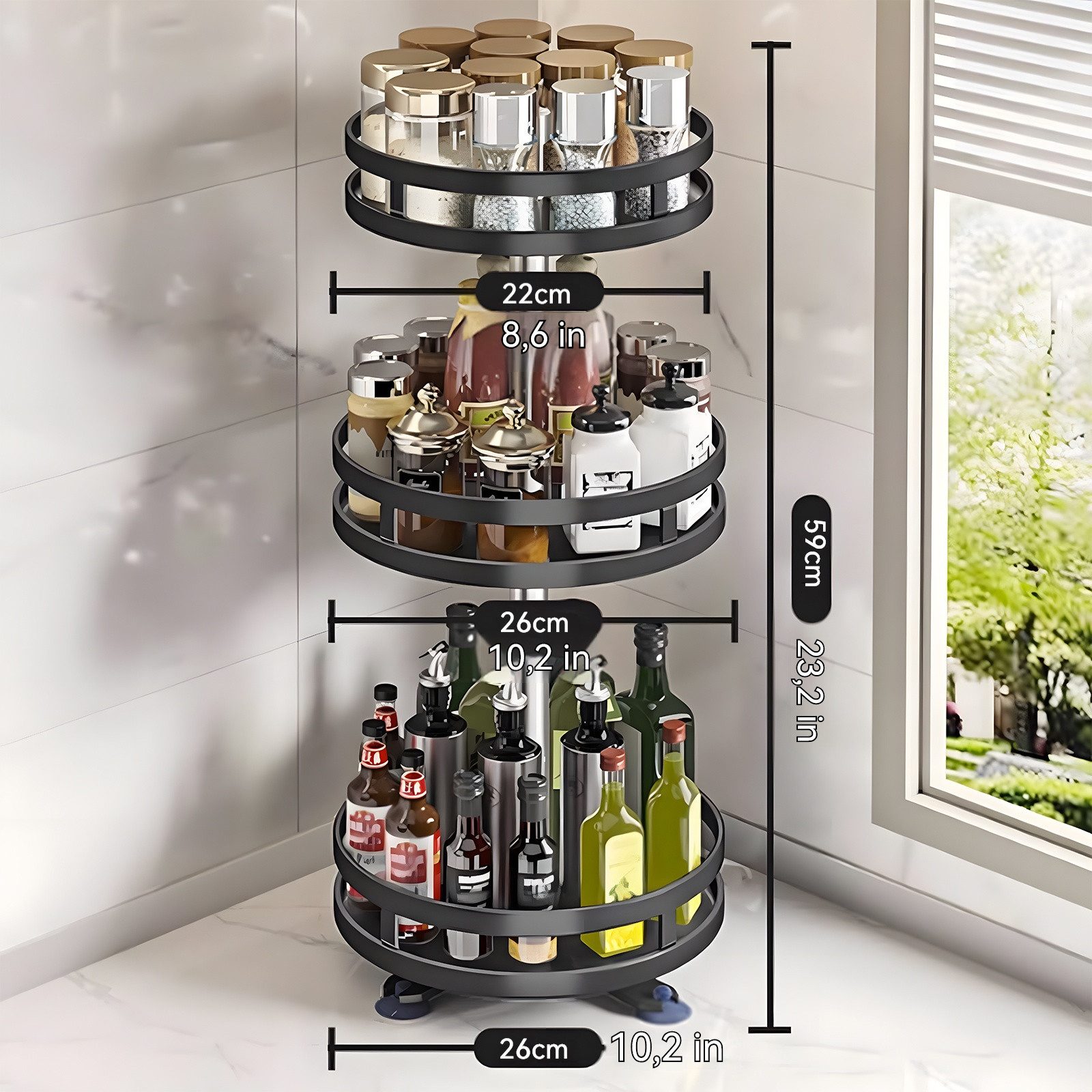 PODOFO Gewürzregal Gewürzregal Drehbar 3 Etagen 360° Drehbarer Küchenorgani günstig online kaufen