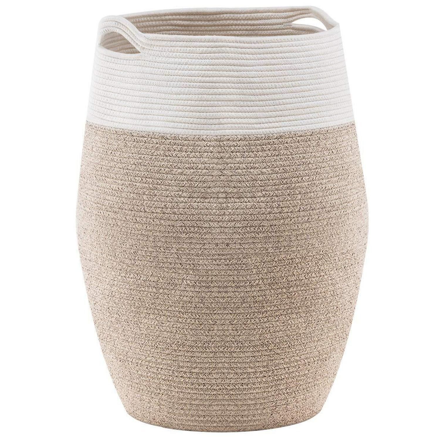 LuxusKollektion Wäschekorb Wäschekorb geflochten Wäschesammler Baumwolle Griff Braun Weiß 105L