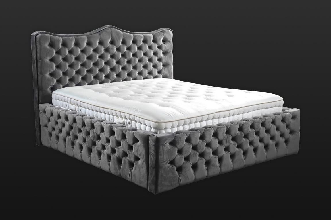 Polsterbett Samt Doppelbett im Chesterfield-Stil mit gepolstertem Kopfteil