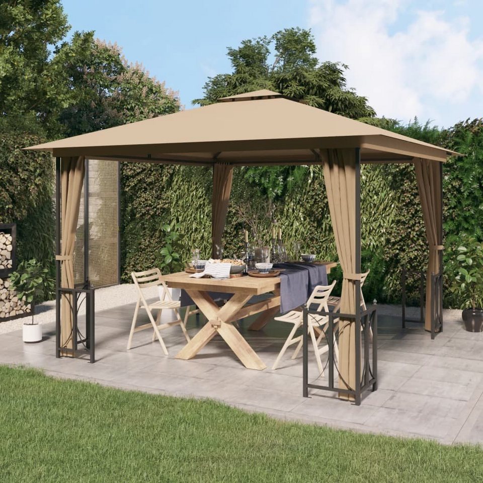 vidaXL Partyzelt »Pavillon mit Seitenwänden & Doppeldach 3×3 m Taupe«