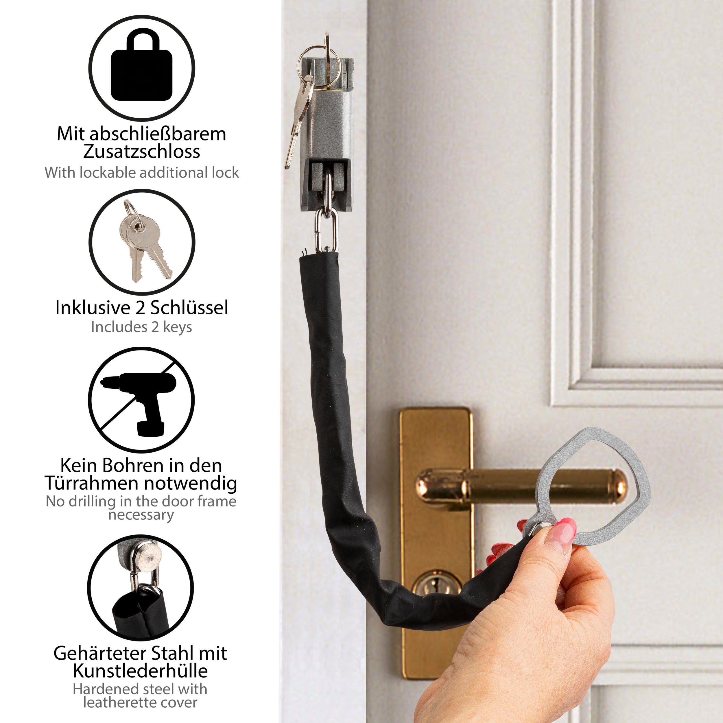 ONVAYA Türkette Türgriffkette mit Kratzschutz, Türkette - OHNE BOHREN der Türe