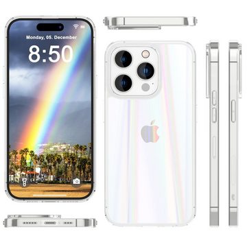 Nalia Smartphone-Hülle Apple iPhone 15 Pro Max, Klare Hartglas Hülle / Regenbogen Effekt / Bunt Glänzend / Kratzfest