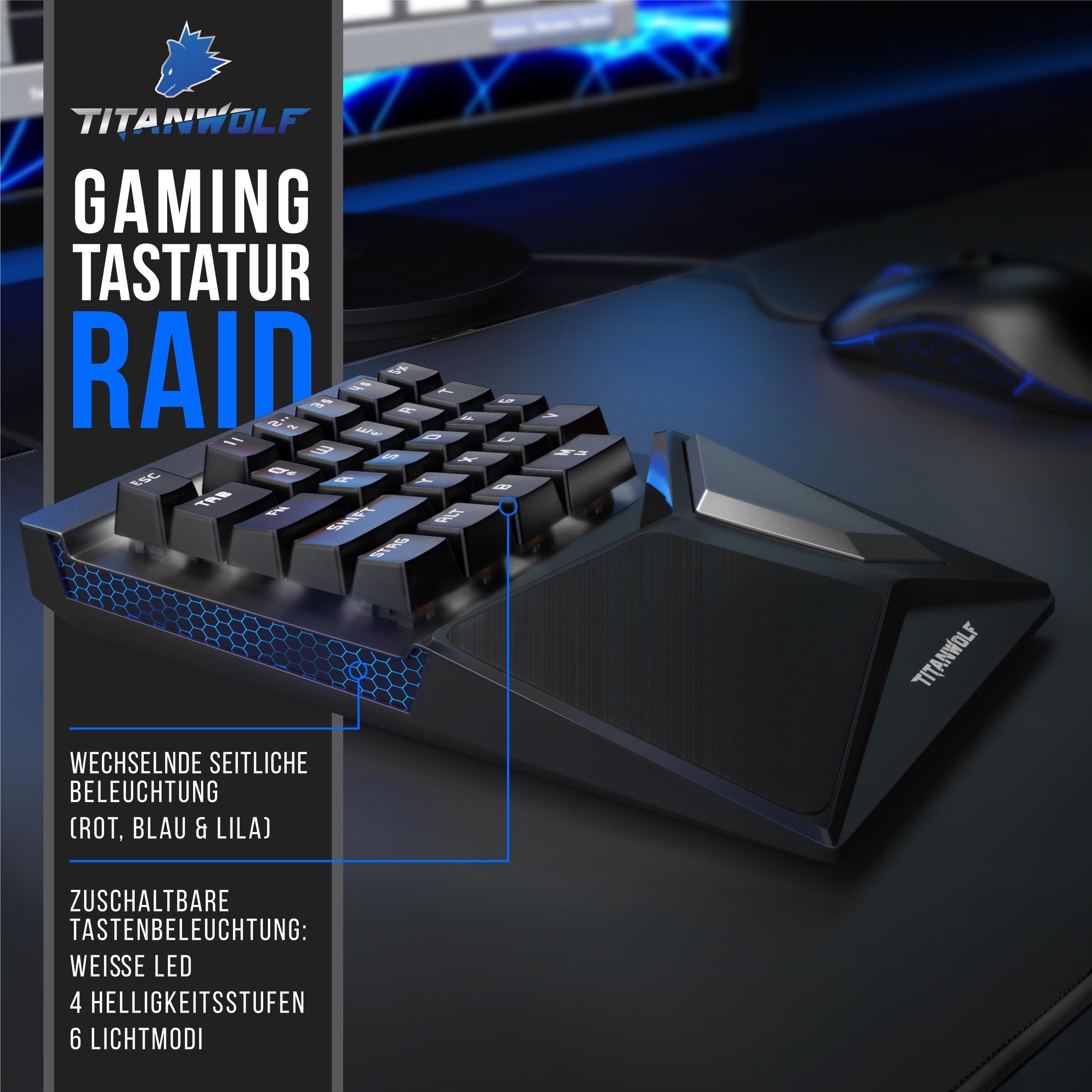 Titanwolf Gaming-Tastatur (mechanische Keypad Tastatur mit 28 Tasten, Gaming Einhandtastatur)
