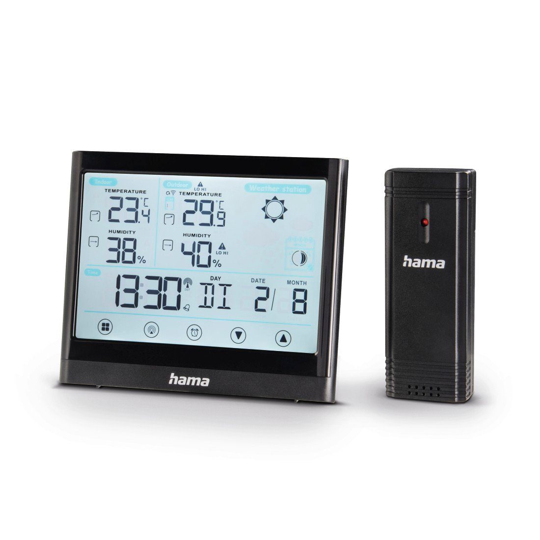 Wetterstation Wetterstation "Full Touch", Schwarz, mit Außensensor, Reichweite 30m