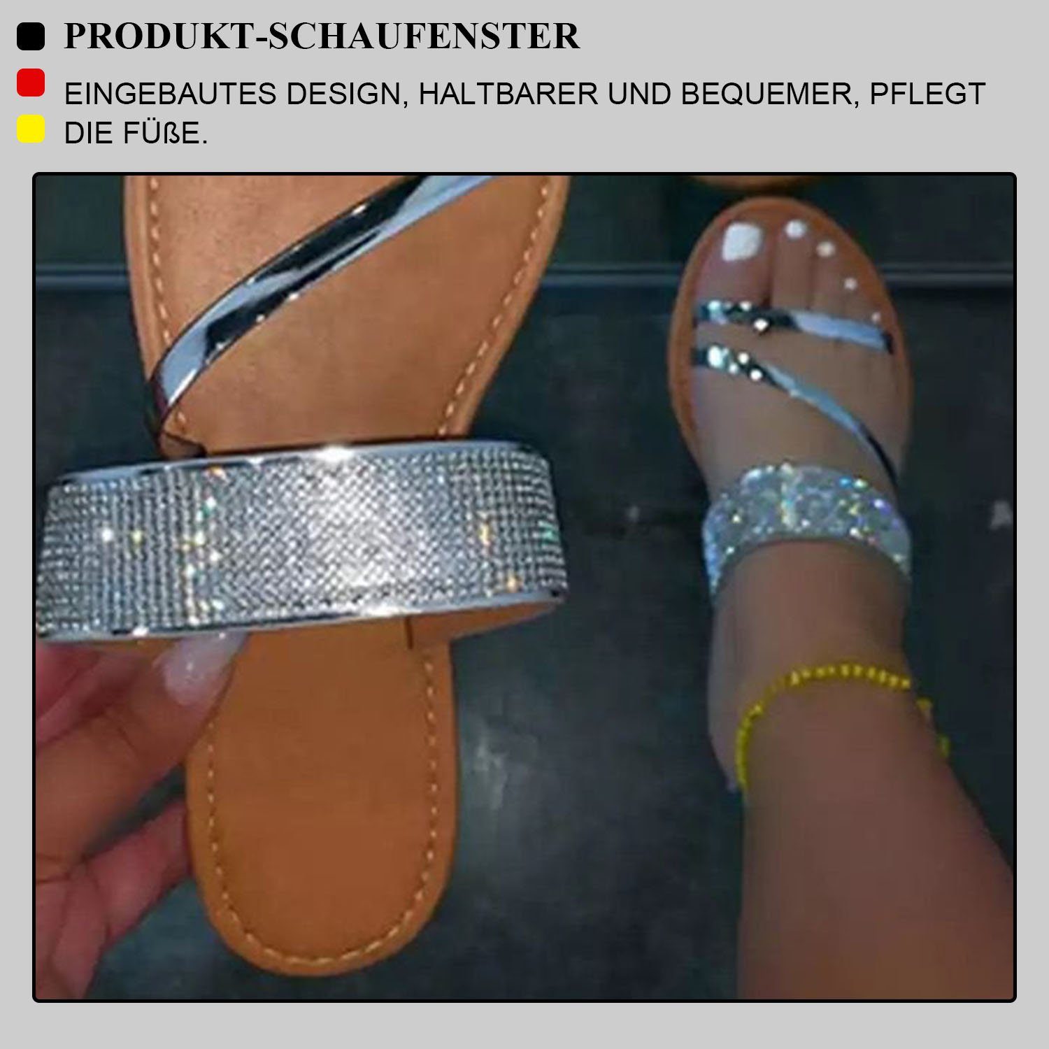 MAGICSHE weiblich Mode Sandale Silber lässige Sandalen Strass, mit