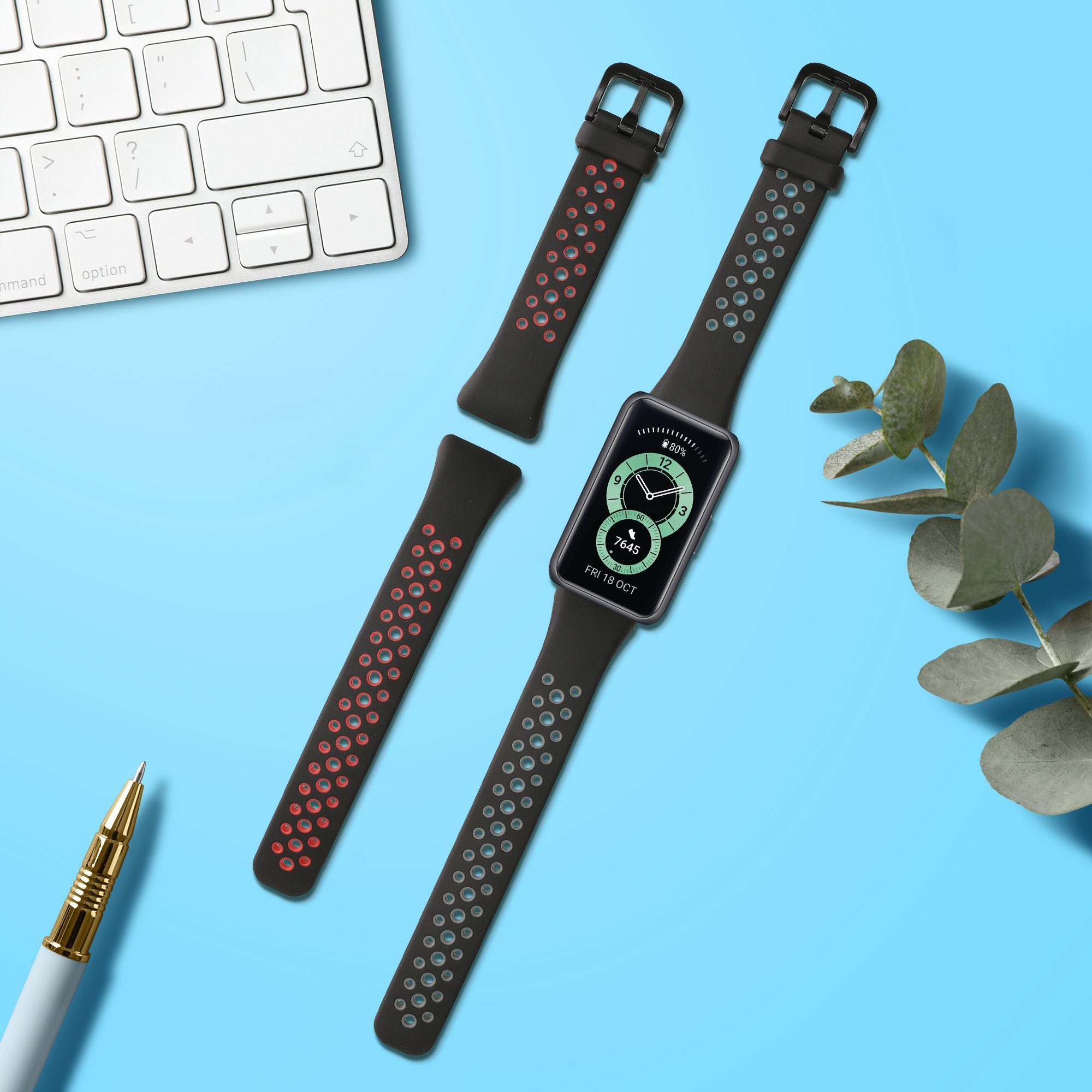 kwmobile 2x Uhrenarmband für Huawei Band 6 & 6 Pro / Honor Band 7 & 6 Armband Smartwatch, 2-tlg., Fitnesstracker Band Set aus TPU Silikon - Ersatzarmband Smartwatch