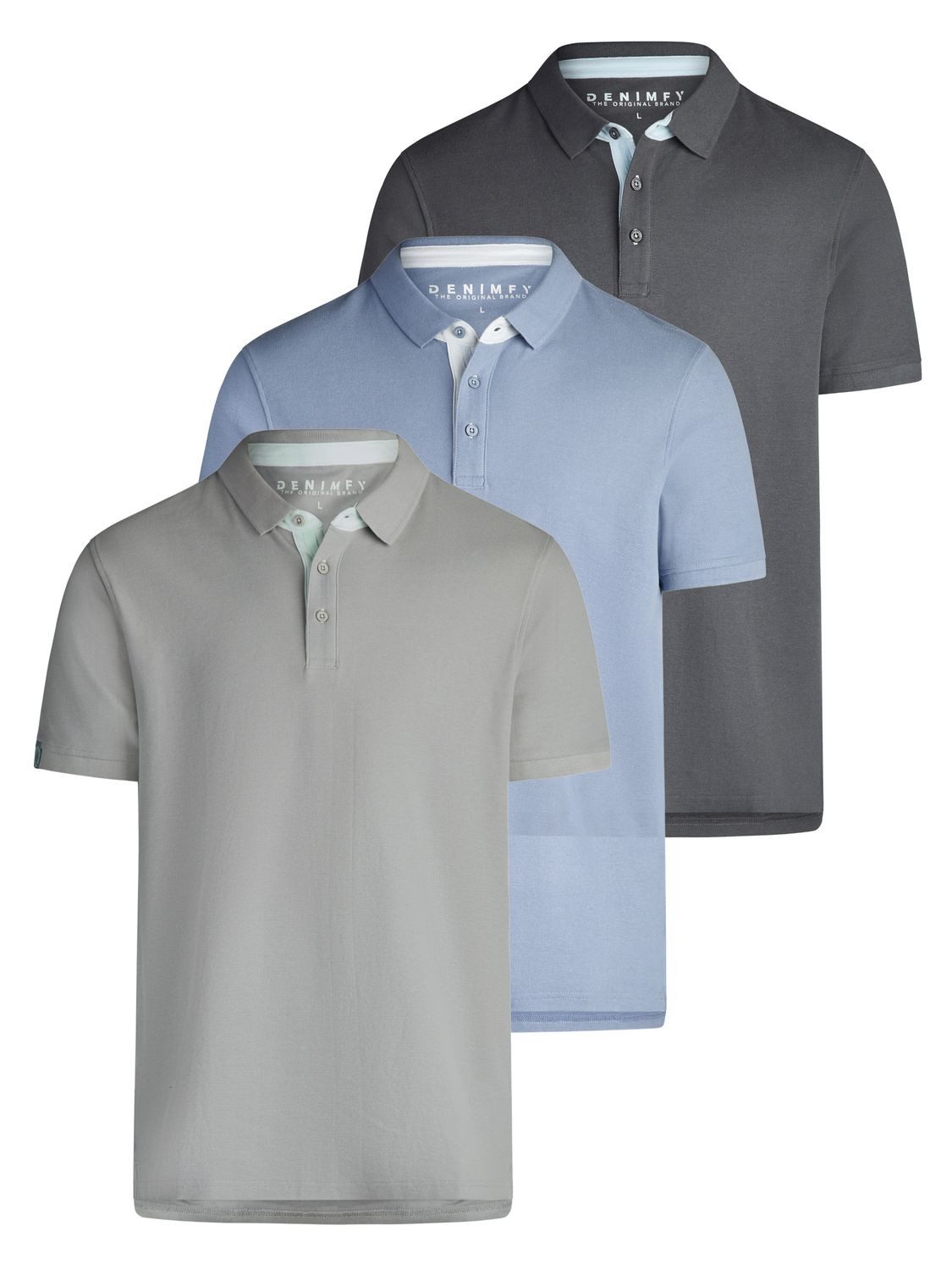 DENIMFY Poloshirt Herren Polohemd DFRay 3er Pack Regular Fit (Vorteilspack, 3-tlg) Basic Sommer Shirt aus 100% Baumwolle