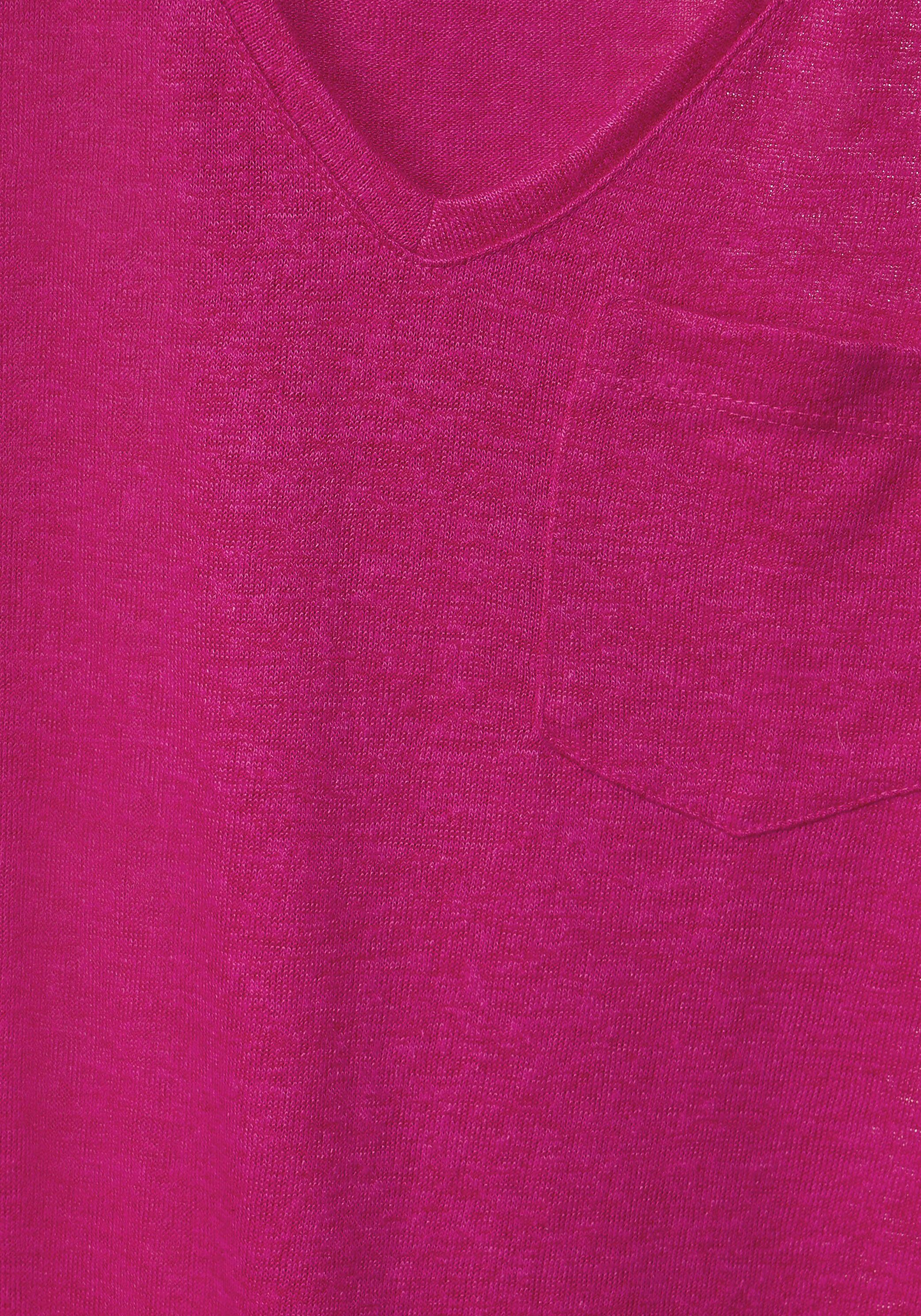 STREET ONE Kurzarmshirt mit großem pink nu V-Ausschnitt