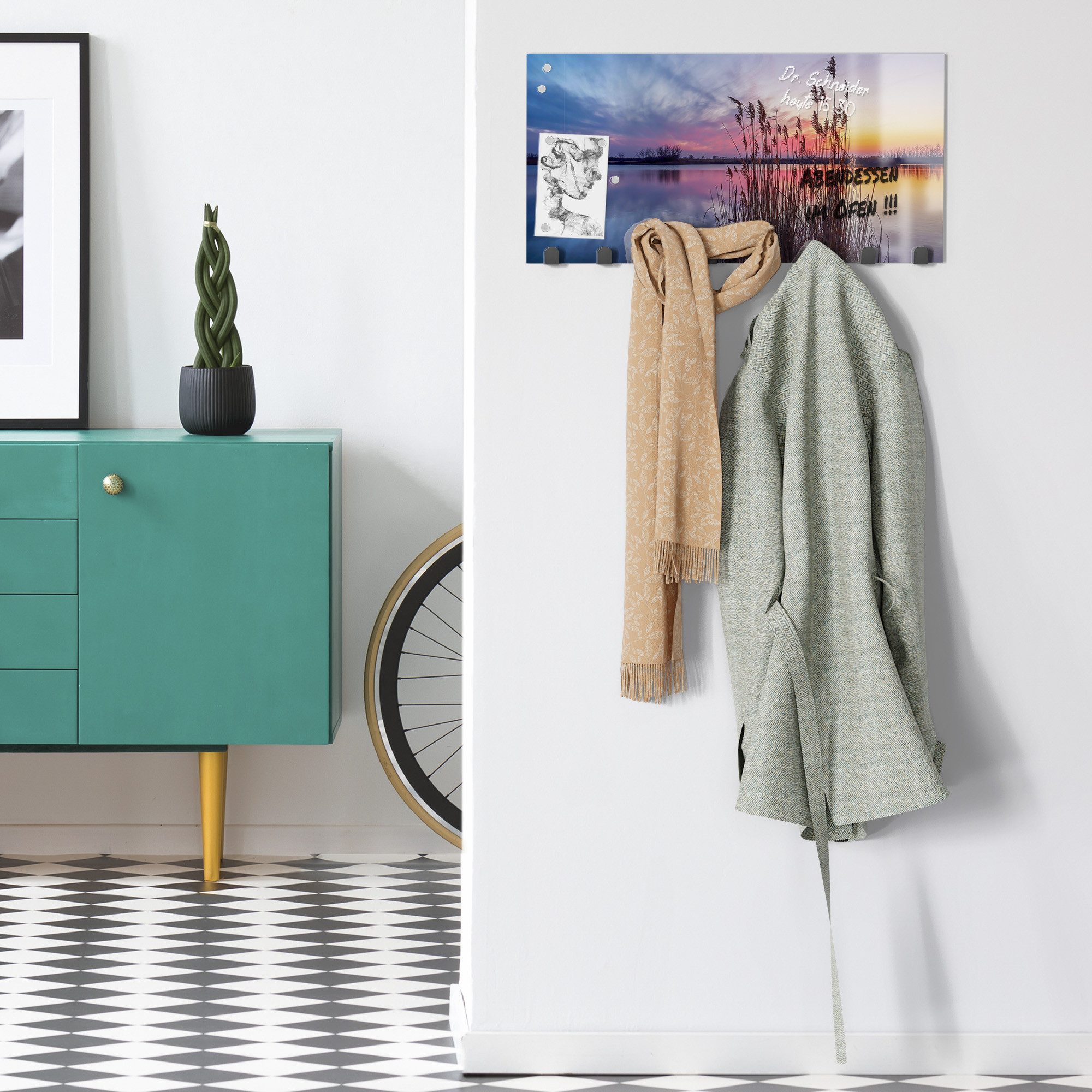 DEQORI Kleiderhaken 'Abendstille am See', Glas Garderobe Paneel magnetisch beschreibbar