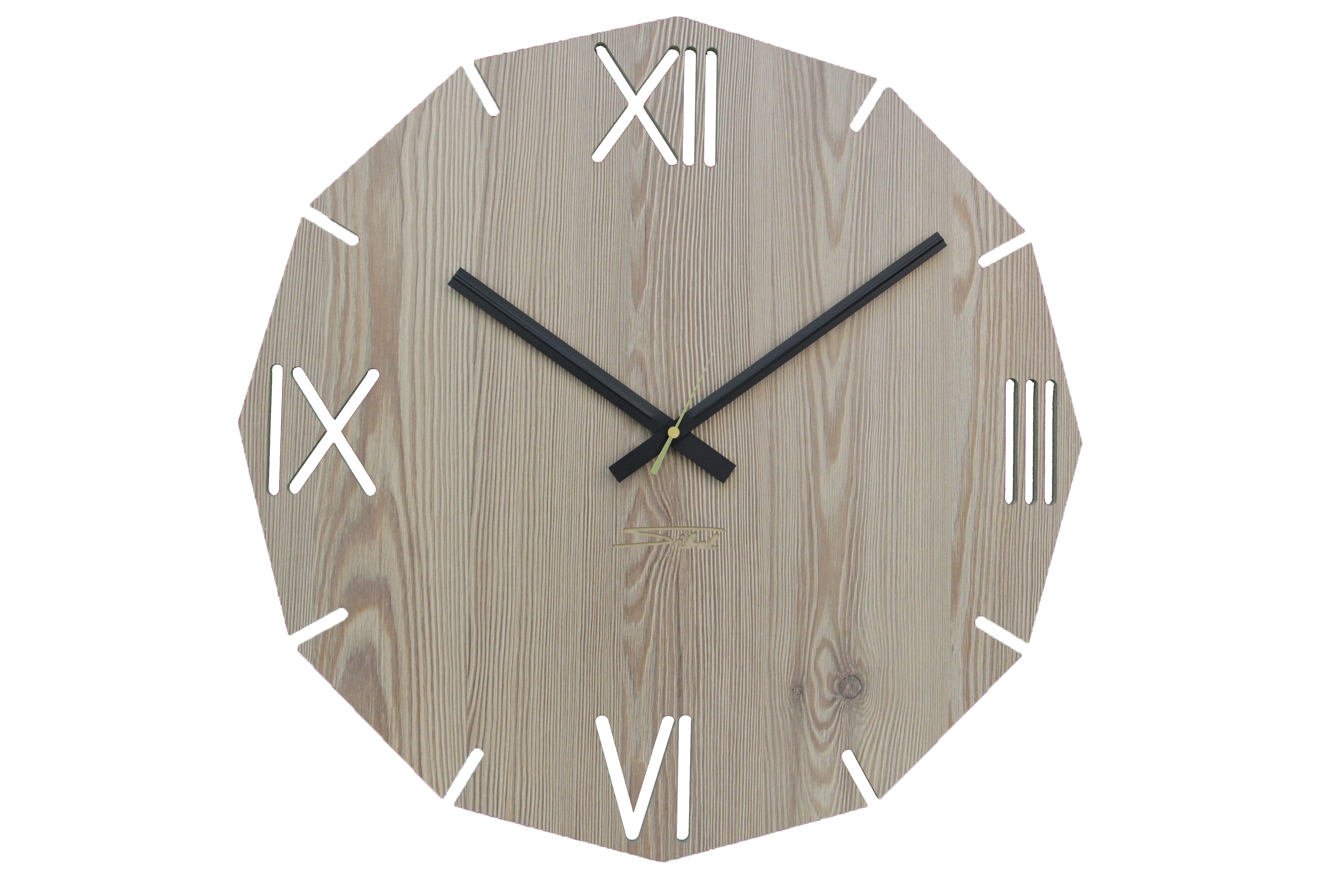 SIBAL Design.Home Wanduhr Uhr "Roemisch" (50cm (geräuschloses Quarzuhrwerk) Durchmesser) Berglärche