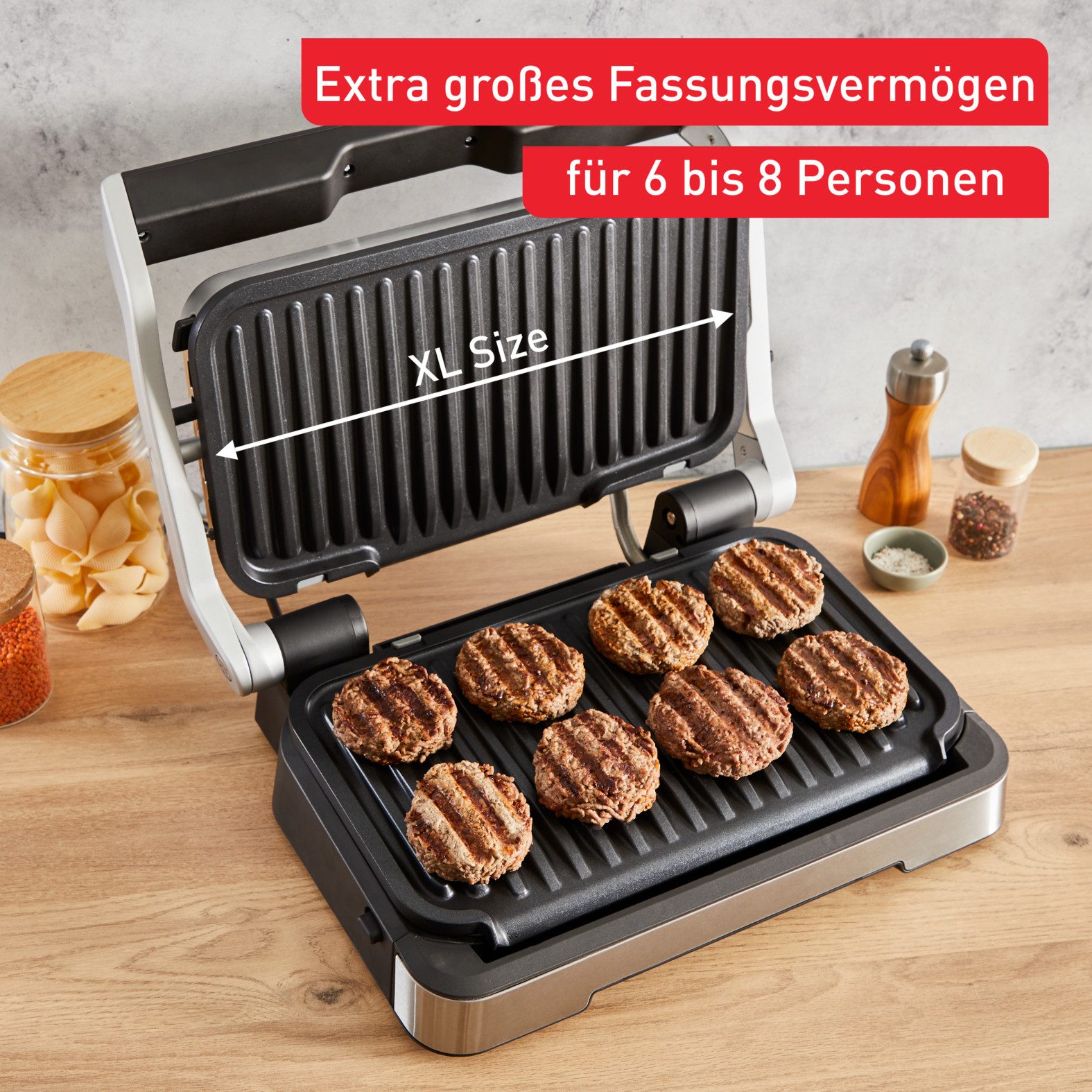 Tefal Kontaktgrill OptiGrill 4in1 XL, Grill/Barbeque/Backofen/komplette Mahlzeit, 2200 W, für bis zu 8 Personen, spülmaschinenfeste Platten und Schalen, GC784D – Bild 5 von 5