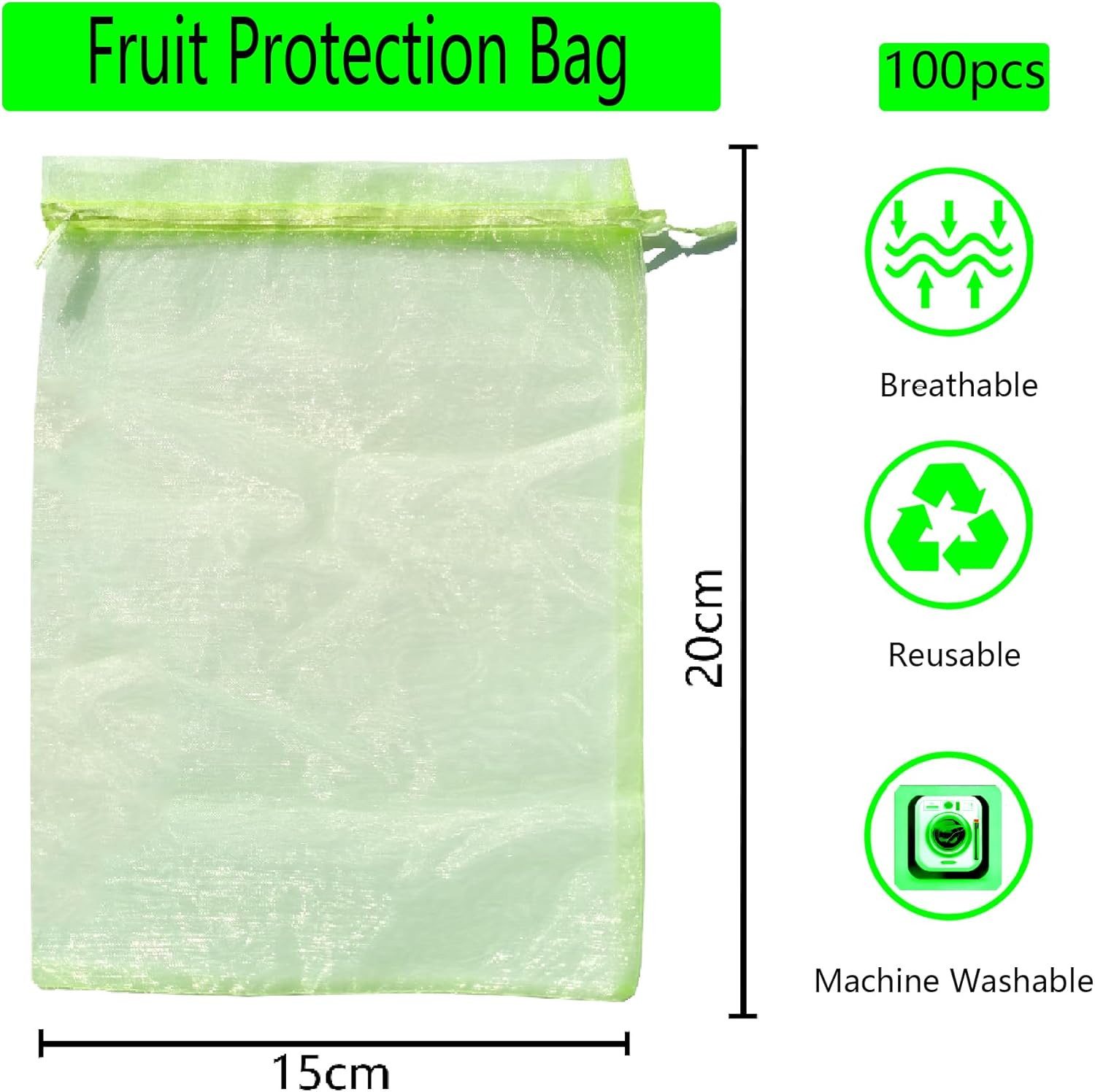 FELIXLEO Pflanzenschutzdach 100 Traubenschutzbeutel 15x20cm, Organza Obstnetze gegen Vögel – Bild 2 von 5