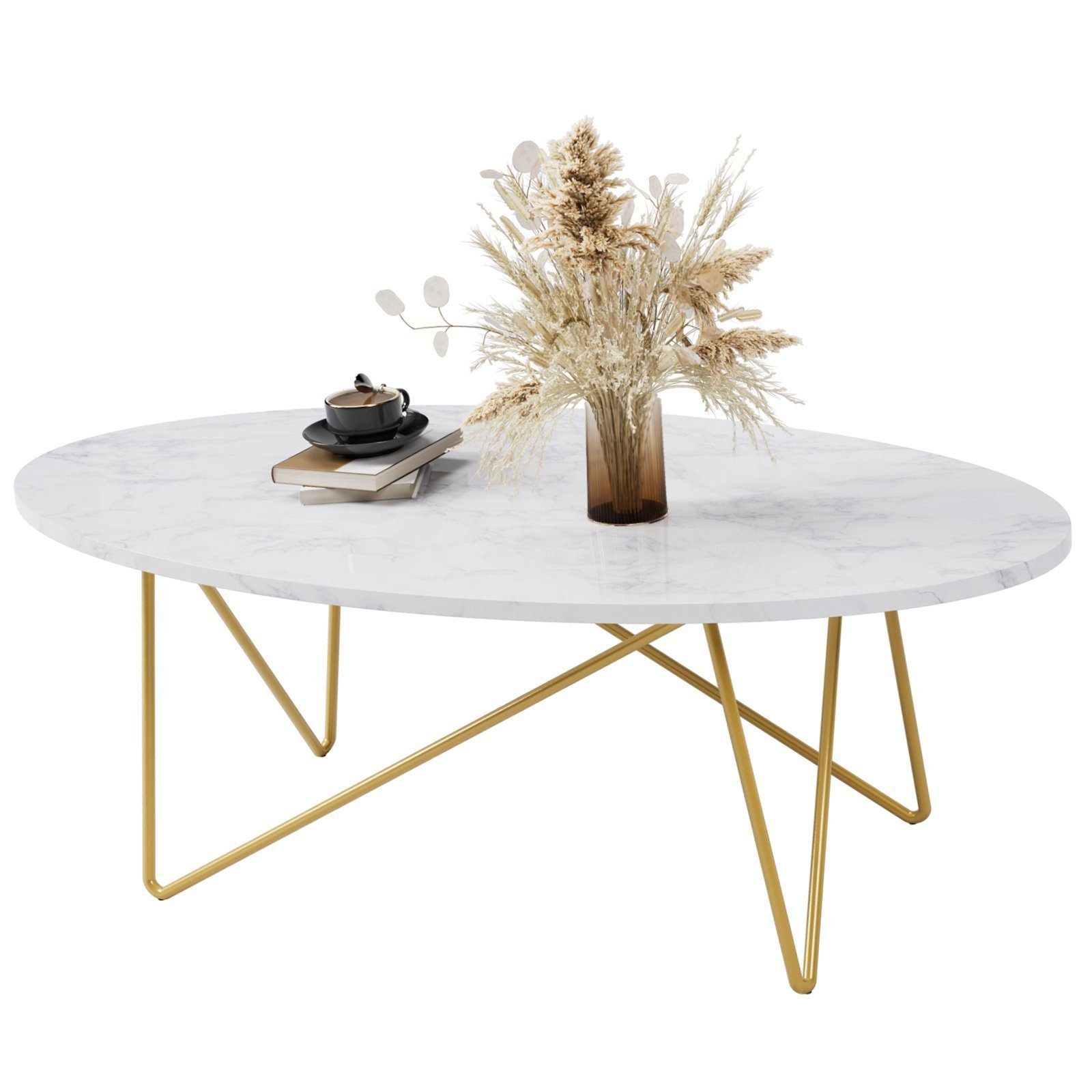 Homfa Couchtisch, Marmor Optik Wohnzimmertisch Oval Sofatisch 120 x 60 cm w günstig online kaufen