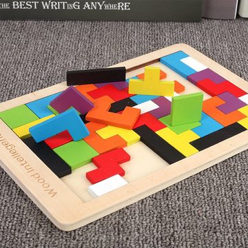 Kind Ja Steckpuzzle Puzzles, Kinderpuzzles, Tetris, Holzwürfel, 20-40 Teile, Puzzleteile, Geeignet für Kinder, um die Würfel zu identifizieren
