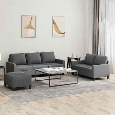 vidaXL Sofa 3-tlg. Sofagarnitur mit Kissen Dunkelgrau Stoff