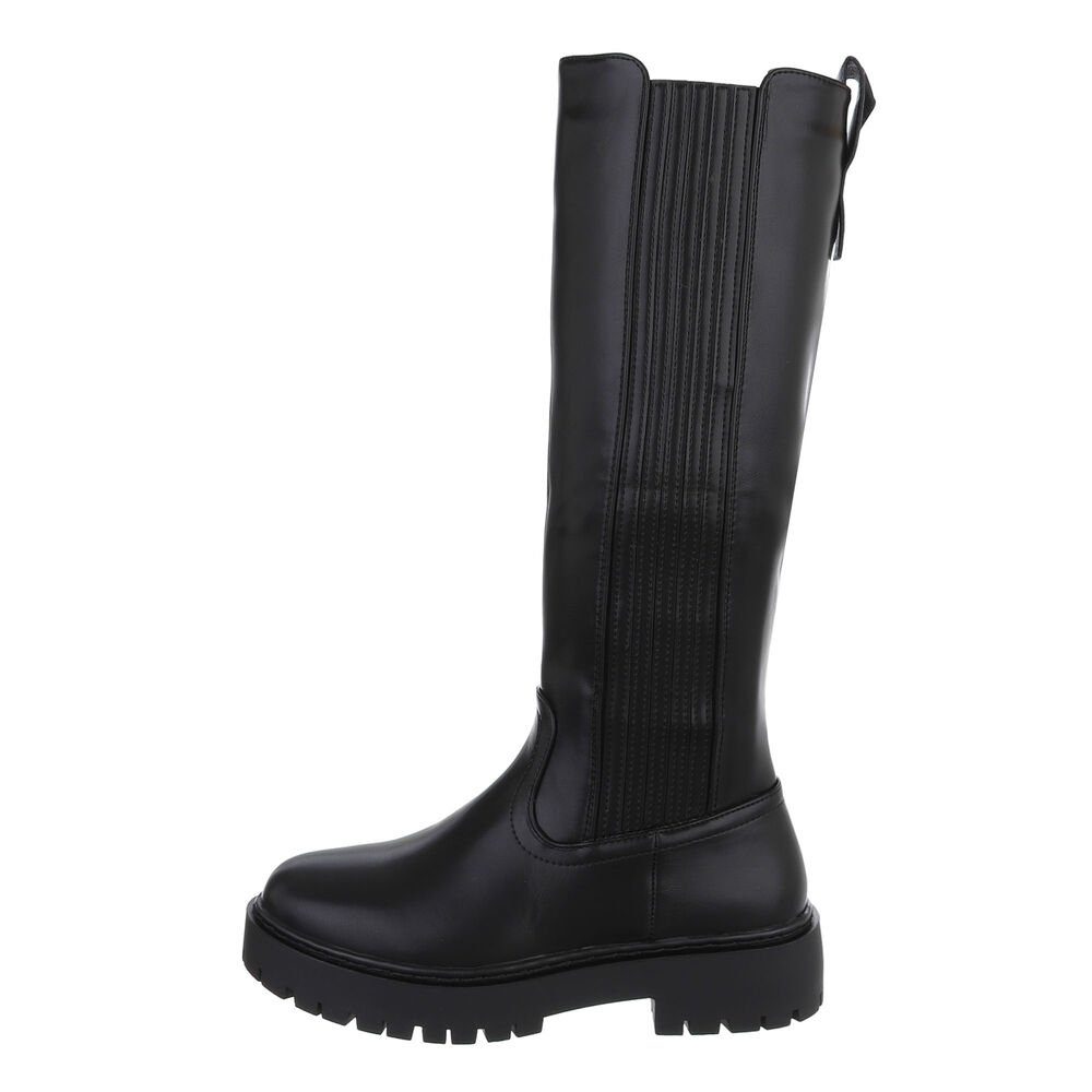 Ital-Design Damen Freizeit Plateaustiefel Blockabsatz Plateaustiefel in Schwarz