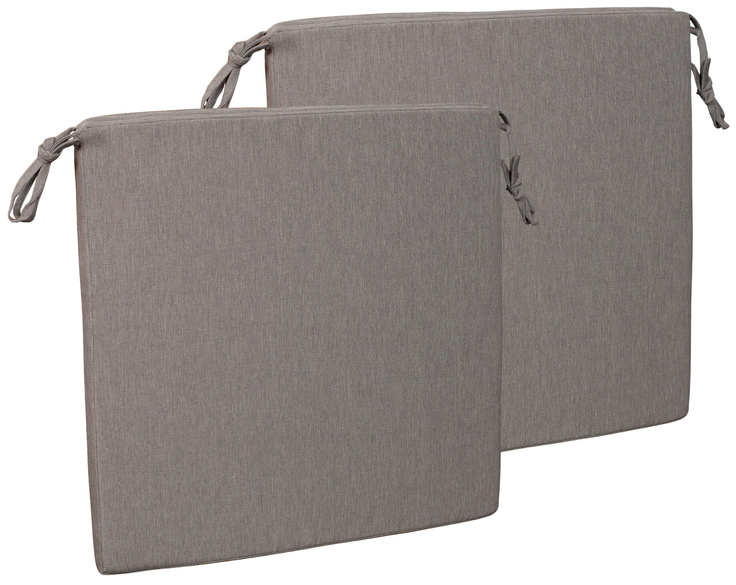 MR.DEKO Sitzkissen 2er Set 50x50 cm Grau Gartenstuhl Bank Outdoor Auflage mit Bändern, Komfortables Outdoor Sitzkissen zum festbinden