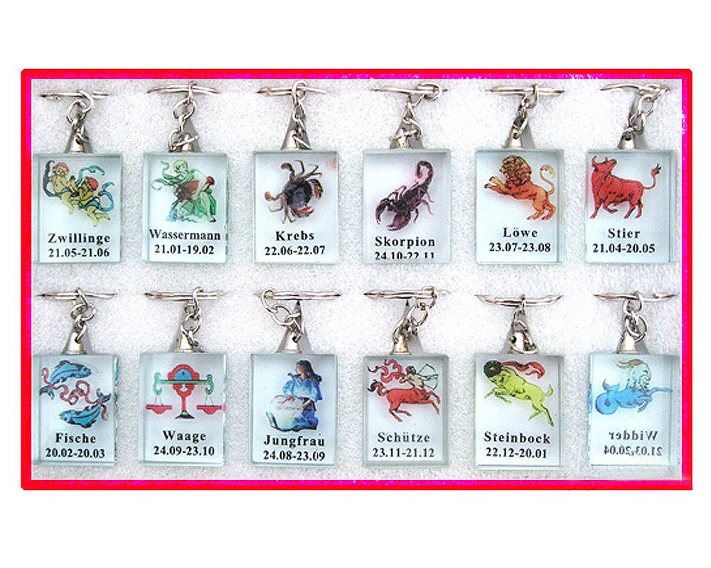 Yudu Schlüsselanhänger 1 Set = 12 x Glas-Schlüsselanhänger Sternzeichen