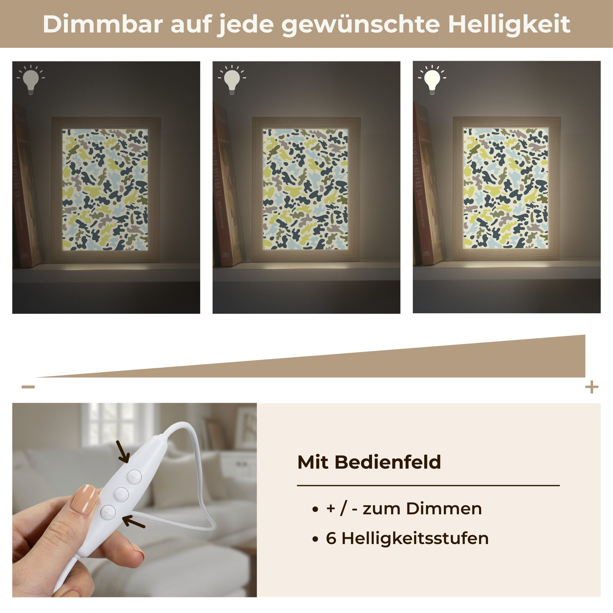 OnlyWow Wandleuchte Lightbox Camouflage - Grün - Blau - Jungen - Kinder, Dimmbar, Farbwechsel, LED, Warmweiß, Kaltweiß, Neutralweiß Einstellbar, Wandlampe Innen, Dimmbar, mit Kabel, LED, Beleuchtung, Kinderzimmer