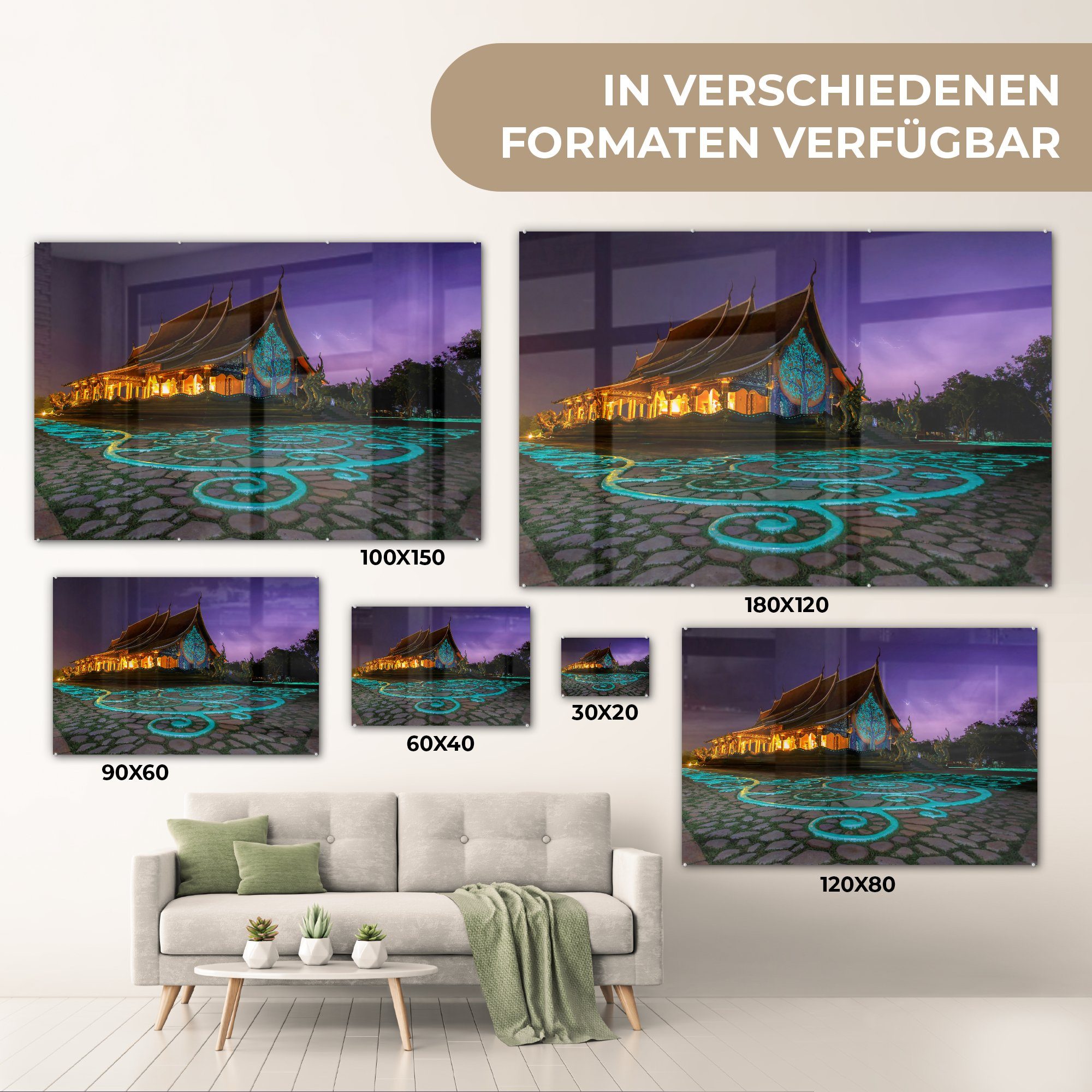 St), - Schlafzimmer MuchoWow Thailand (1 Lila, Acrylglasbilder - Wohnzimmer Tempel & Acrylglasbild