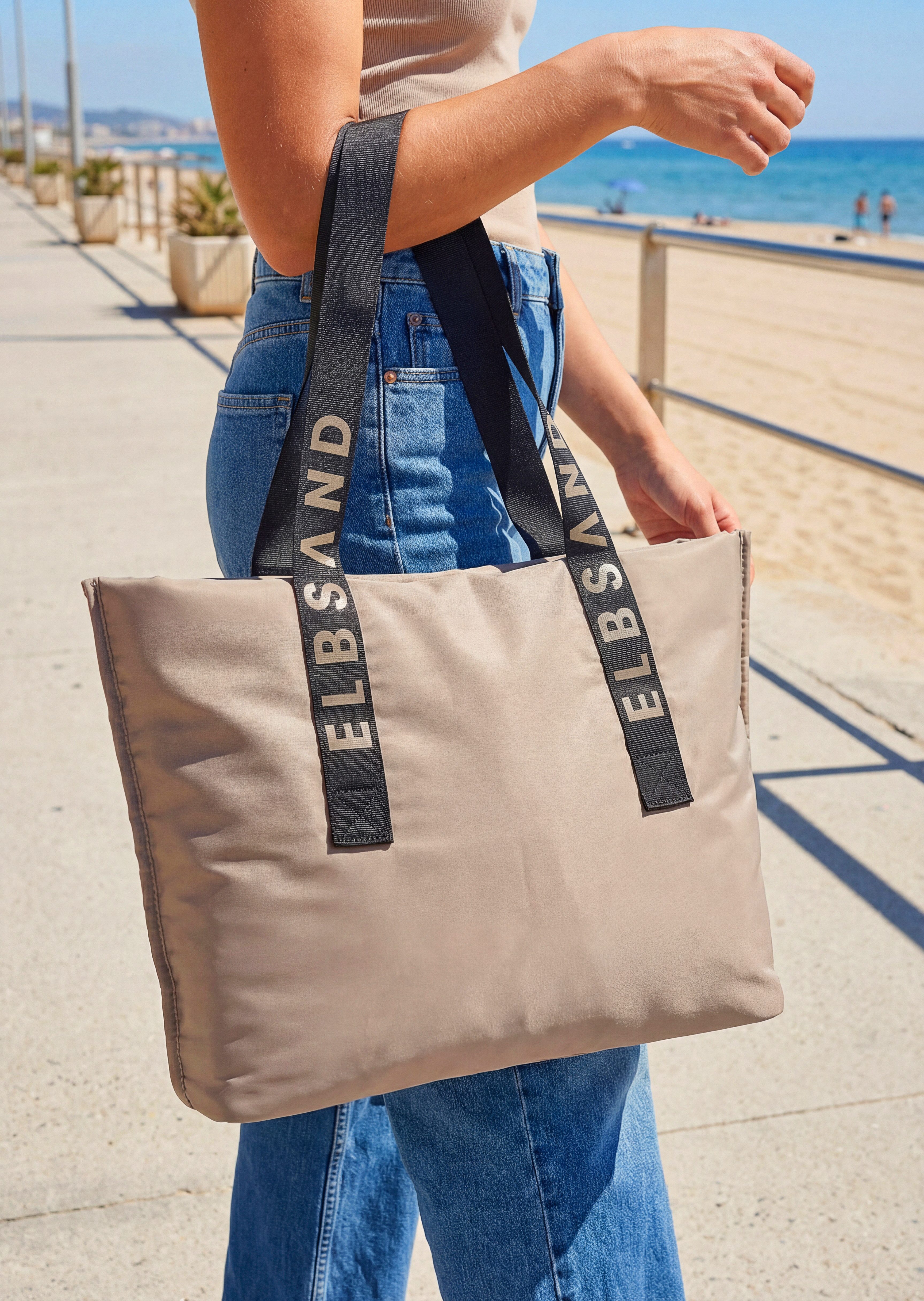Elbsand Shopper Schultertasche, Henkeltasche, große Handtasche, Tragetasche, Einkaufstasche, Badetasche VEGAN