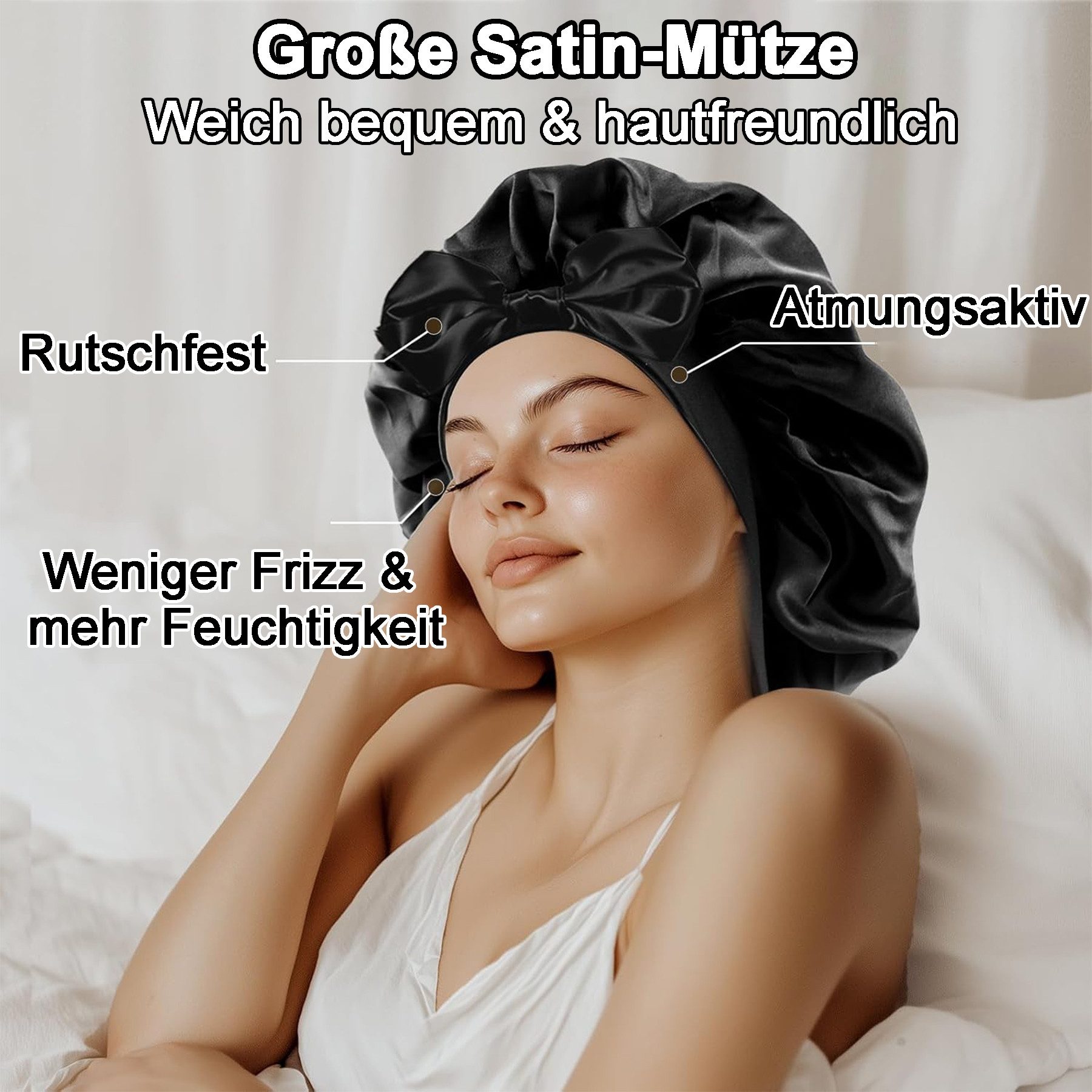 Mutig Duschhaube Schlafhaube 3 Stück, verstellbare Schlafmütze zum Schlafen (doppelseitige Schlafmütze mit breitem Elastikband, 3 St), für lockiges und glattes Haar, Damen und Herren